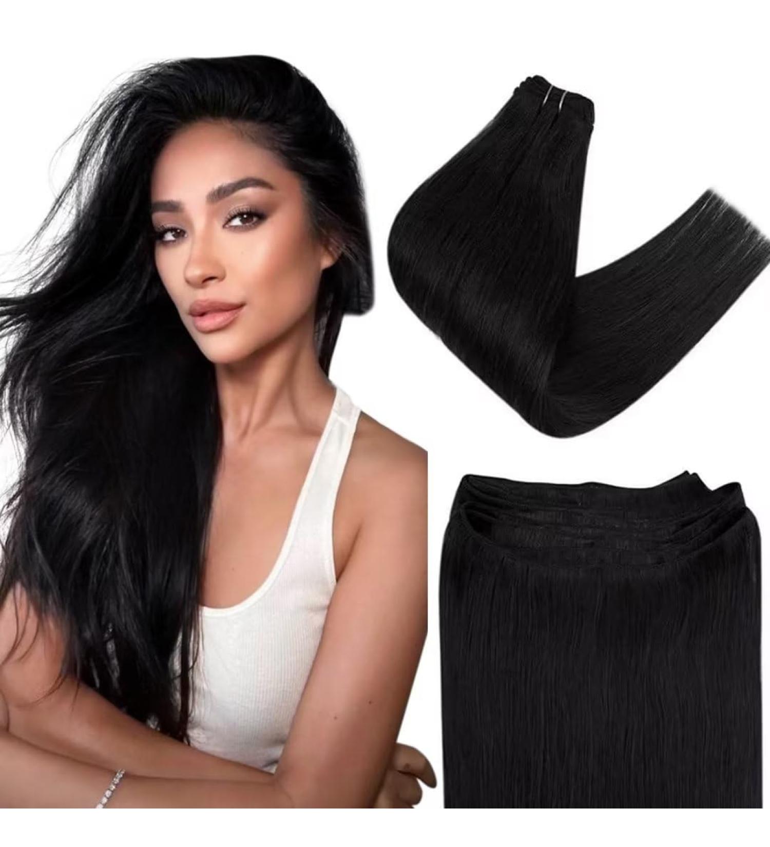 Easyouth Black Remy Human Hair Sew-in Extensions - 12 Inch Jet Black Double Weft - 70g - Buy Online on GoSupps.com