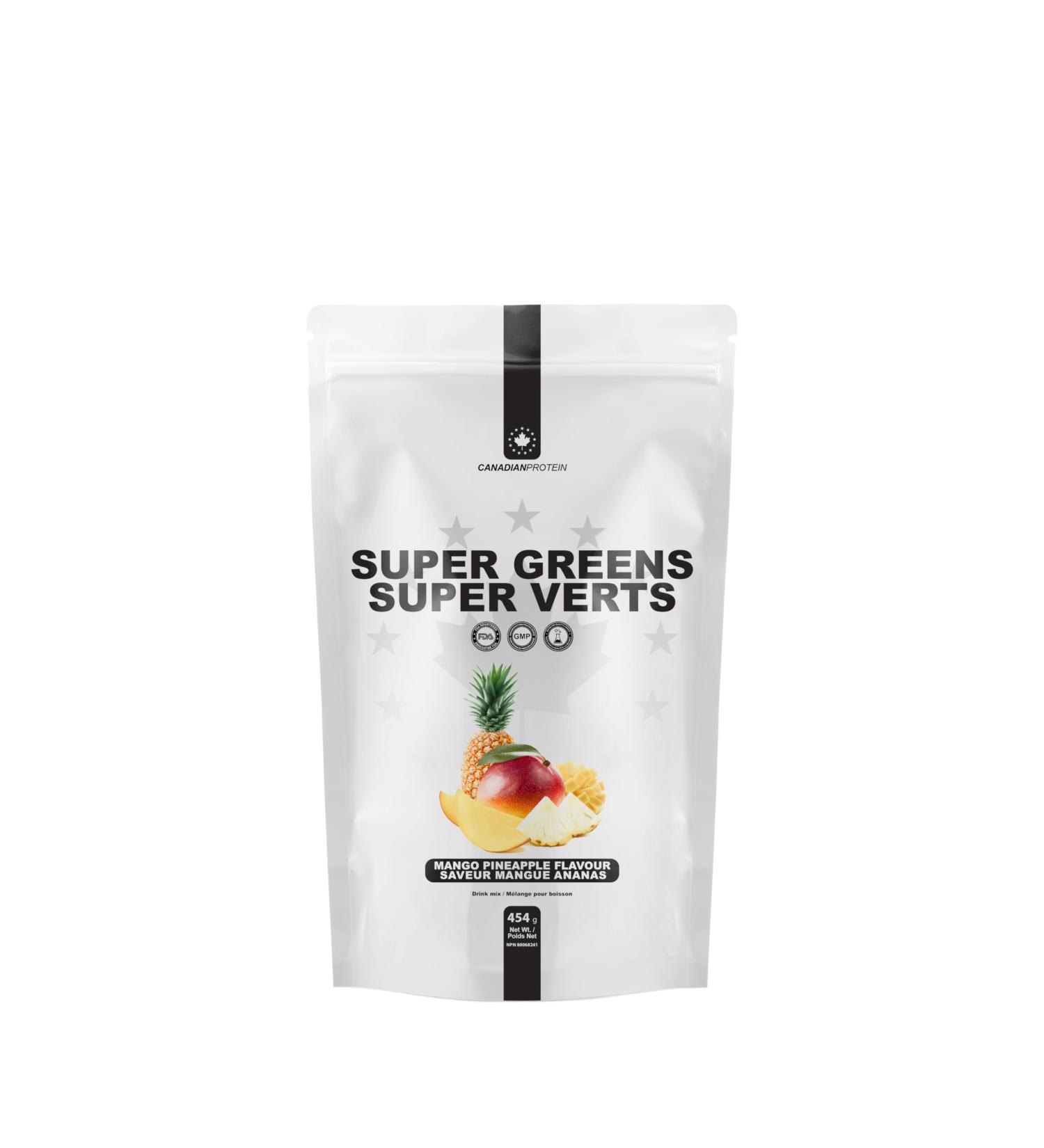 Canadian Protein Mango Pineapple Super Greens Powder | 60 Servings of Plant and Vegetable-Based Super-food Formula for Health and Fitness Non-GMO Keto Friendly Low Carb Vegan Supplement