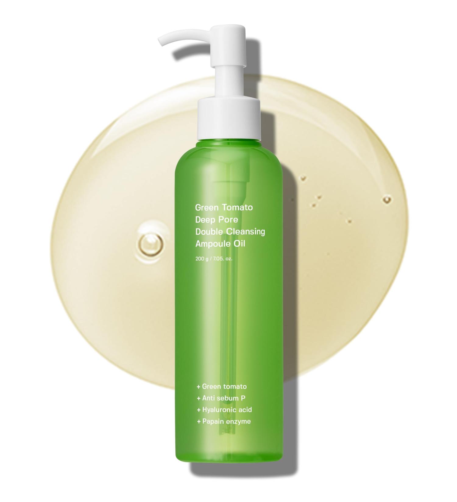 Green Tomato Double Cleansing Ampoule Oil 200g | Waterproof Makeup Remover | Blackhead Cleanser for Sensitive Skin | Korean Skincare for Men & Women - Buy Online on GoSupps.com