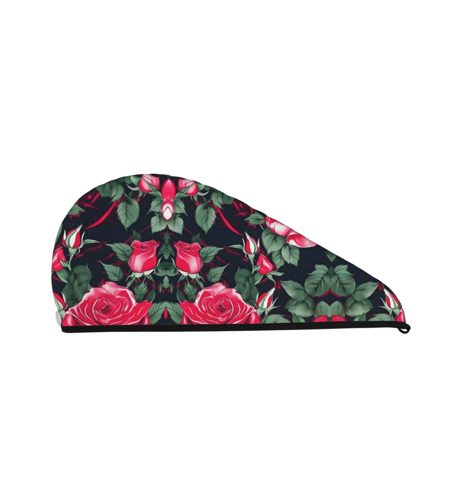 Rose Floral Coral Velvet Hair Drying Cap with Buttons - Anti-Frizz for Curly Long & Thick Hair - Buy Online on GoSupps.com