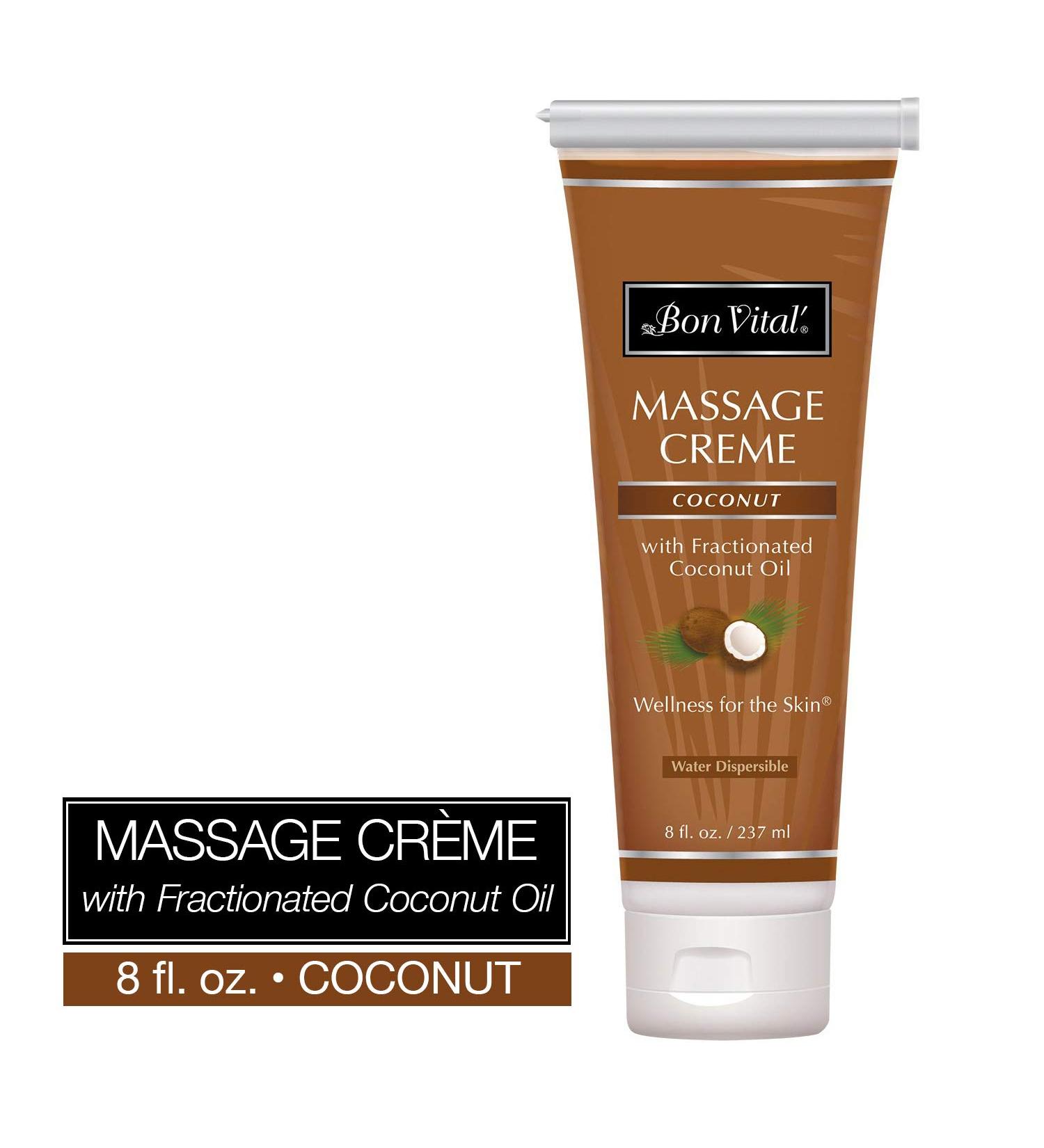 Bon Vital' Coconut Massage Cr me - 100% Pure Fractionated Coconut Oil, Moisturizing & Anti-Aging Cream for Professional Massage - 8oz Tube - Buy Online on GoSupps.com