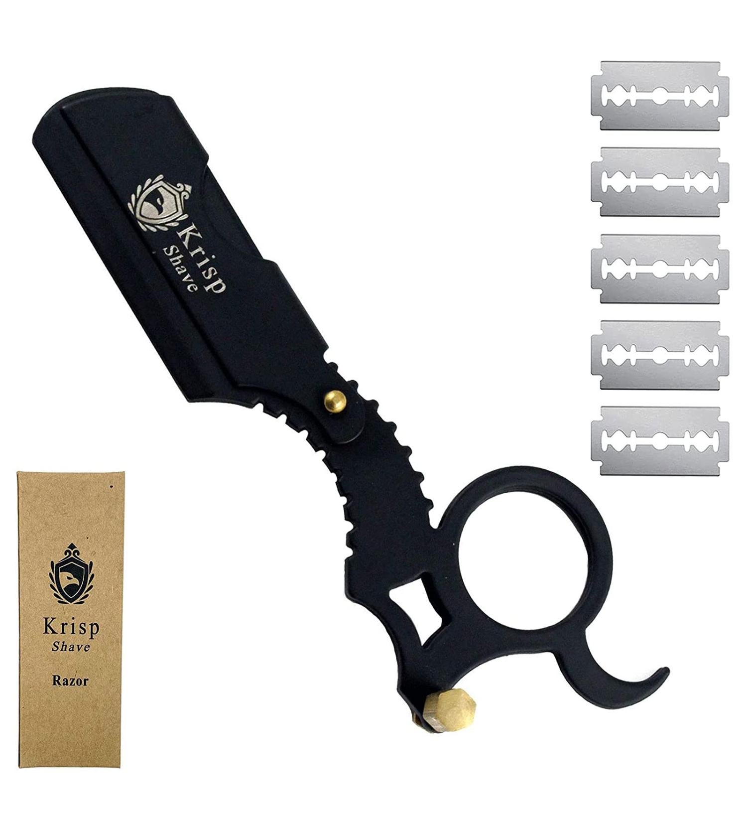 Krisp Shave Classic Straight Edge Barber Razor for Men - Salon Quality Shavette with 10 Blades for Close Shaving - Buy Online on GoSupps.com