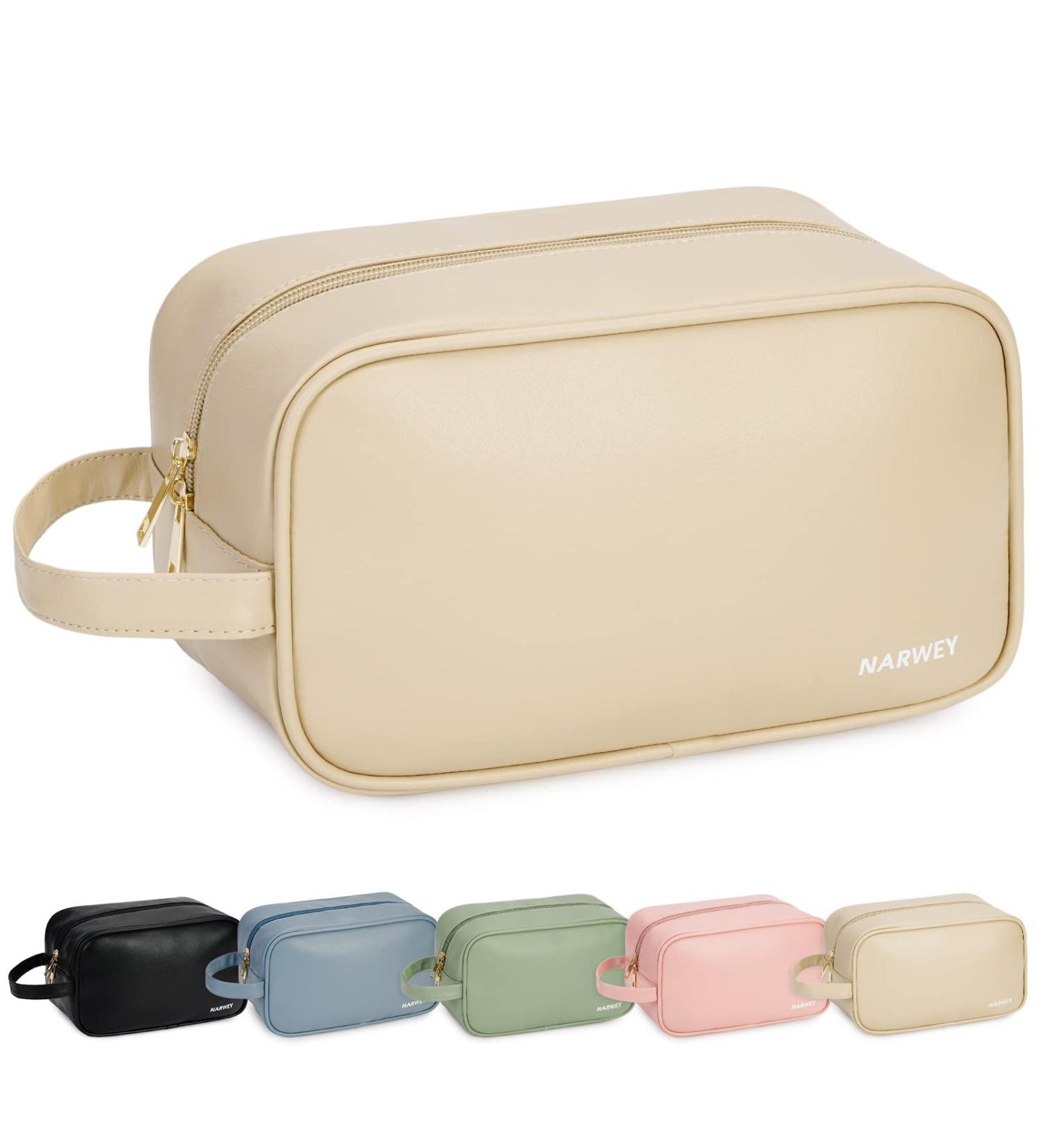 P-Brown Vegan Leather Travel Toiletry Bag for Women - Dopp Kit Organizer for Makeup & Cosmetics - Buy Online on GoSupps.com