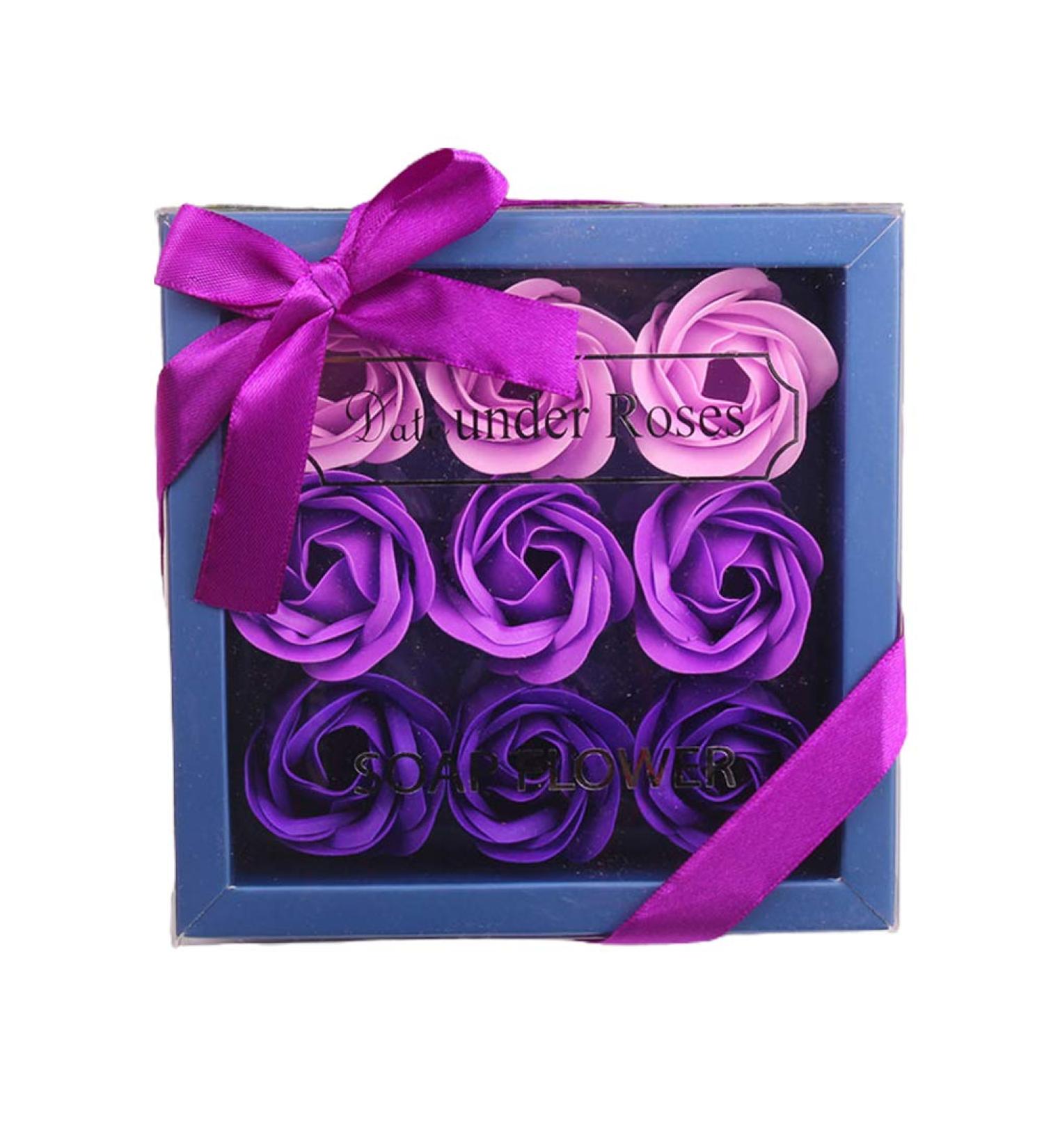 Floral Scented Bath Soap Purple Flower Shaped Flower Bath Soap Plant Essential Oil Rose Soap Set(9 flowers/box) - Buy Online on GoSupps.com