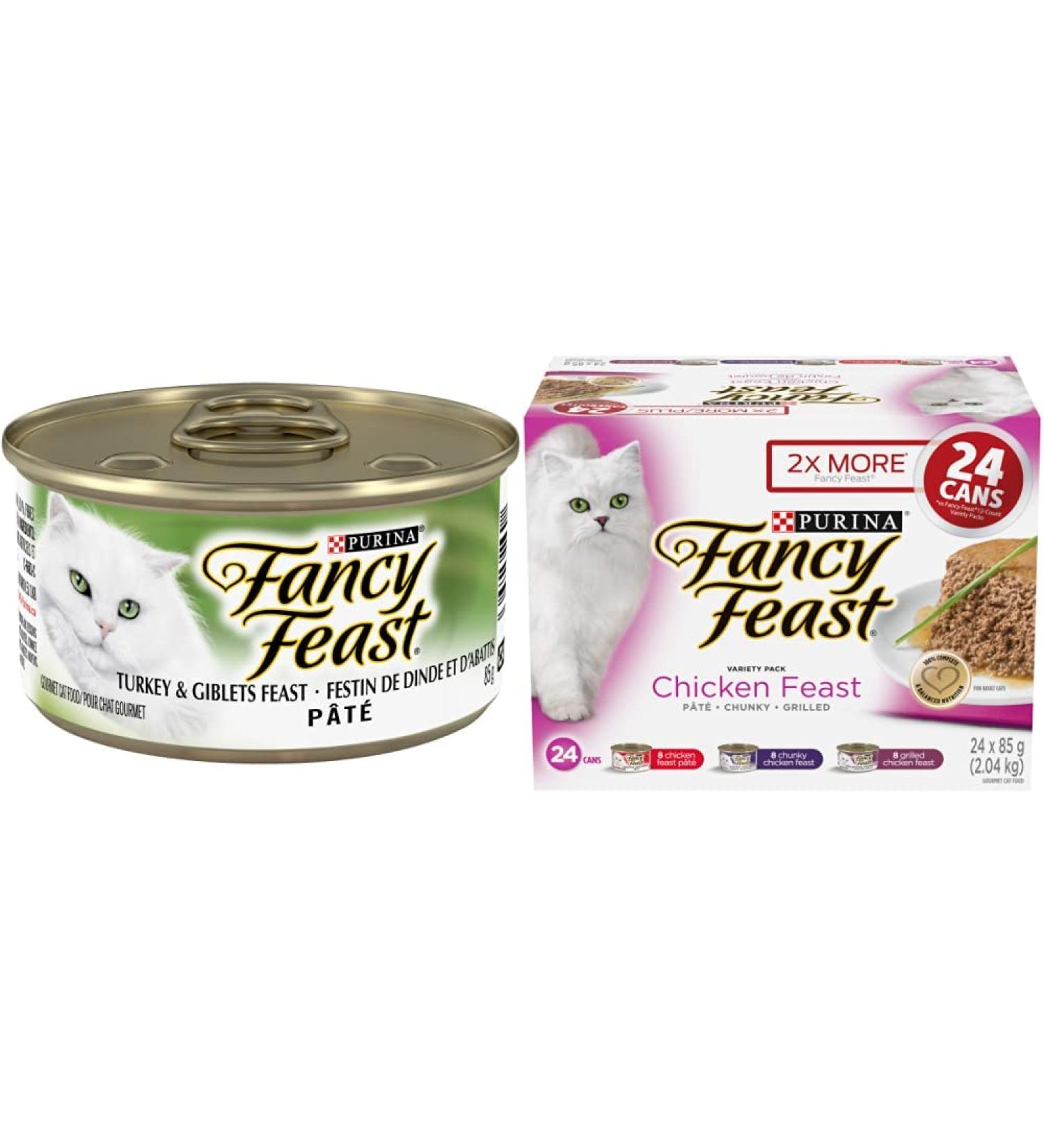 Fancy Feast Turkey & Giblets Pate + Chicken Feast Wet Cat Food Variety Pack Bundle (48 Cans 4.08 kg) Cat Food + Chicken Feast - Buy Online on GoSupps.com