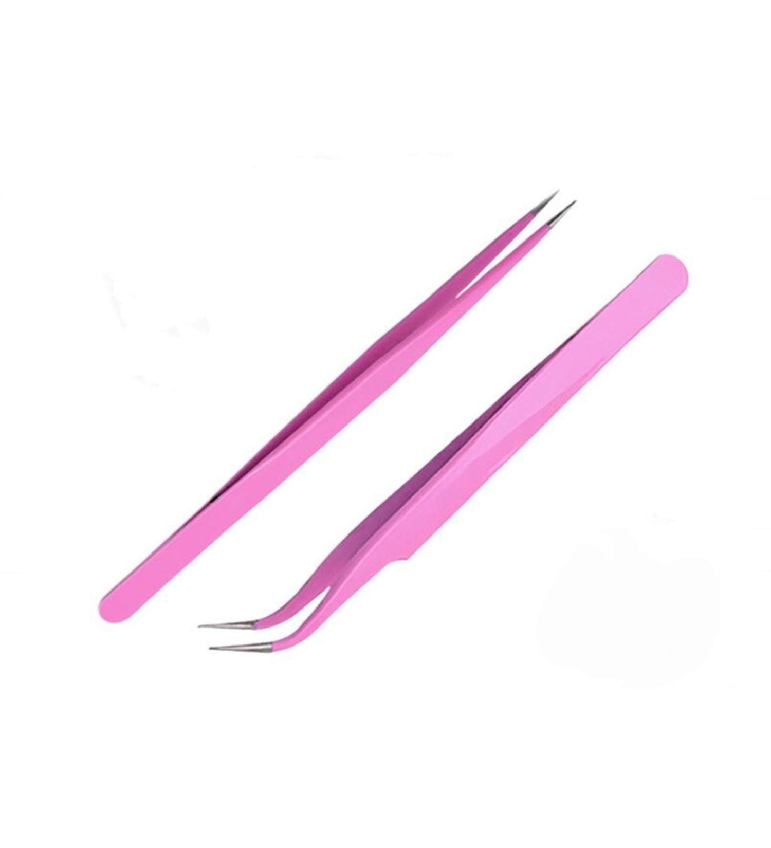 Aoshang 2PCS Stainless Steel Tweezers for Eyelash Extensions and Nail Art - Straight and Curved Tip Nippers for Precise Application - Buy Online on GoSupps.com