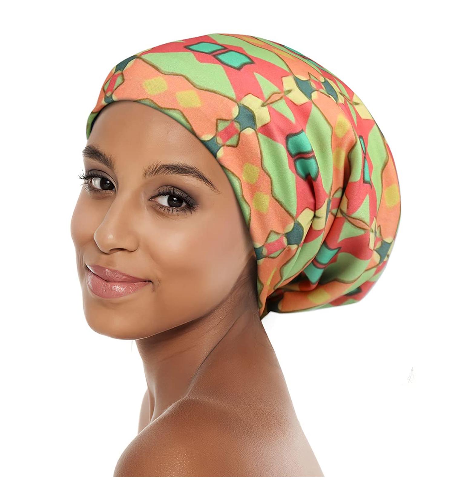 Satin Sleep Cap Extra Large - African Print Hair Wrap for Curly Hair & Locs | One Size Green for Black Women - Buy Online on GoSupps.com