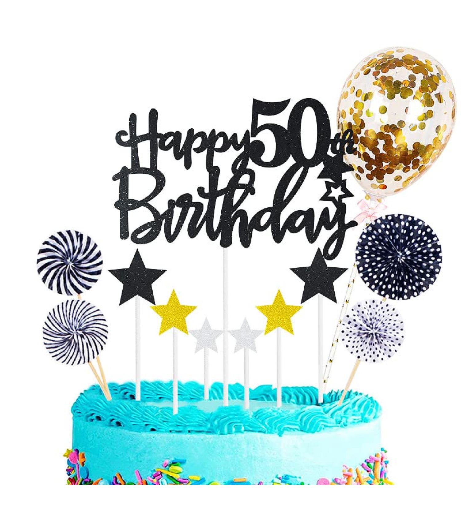 Personalised Happy 50th Birthday Cake Toppers Black for Men Women Him Her Happy Birthday Sign for Cake 12p Glitter Cupcake Topper Cake Topper Kit 50th Birthday Cake Decoration for 50th Birthday Party 50th Black - Buy Online on GoSupps.com