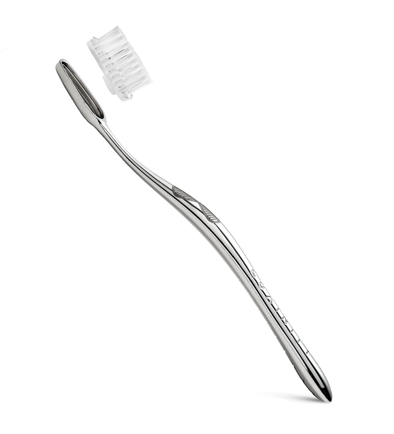Luxinity Stainless Steel Manual Toothbrush - Starter Set with Replaceable Medium Bristle Head | Eco-Friendly & Durable - Buy Online on GoSupps.com