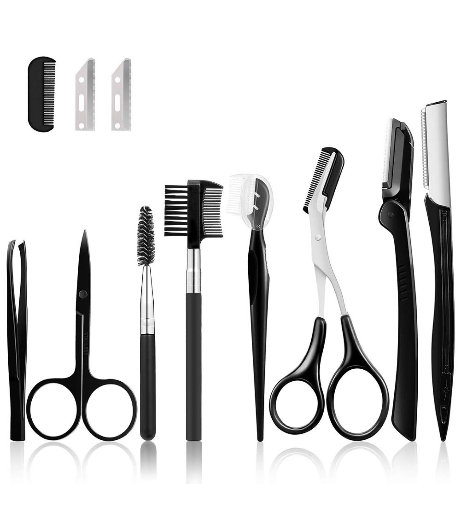 SmilCloud 11PC Eyebrow Set - Razor Scissors Tweezers & Brush for Men & Women | Perfect Grooming Kit for Flawless Brows - Buy Online on GoSupps.com