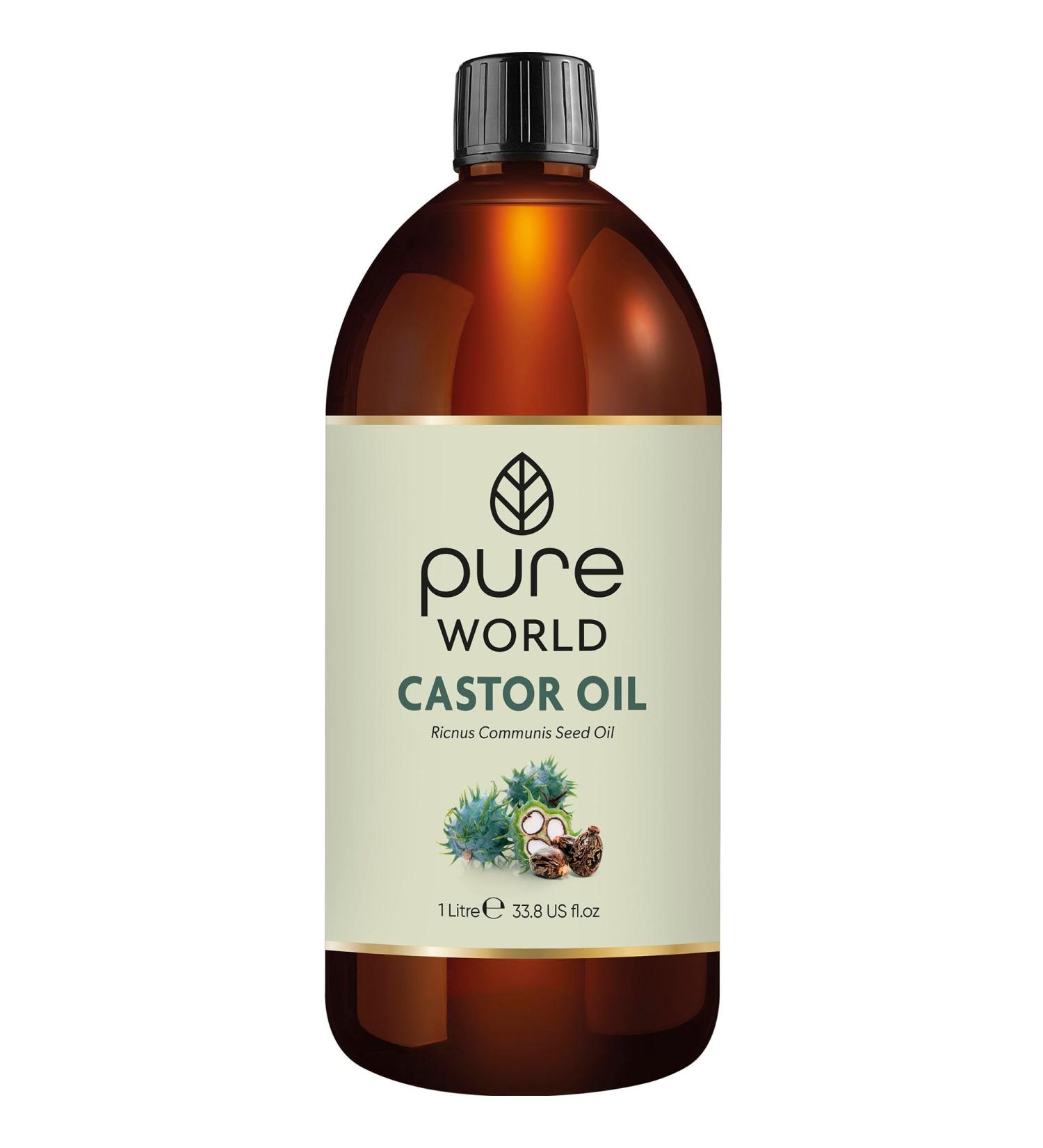 Pure World Natural Castor Oil 1L (1000ml) - Cold Pressed, 100% Pure & Hexane-Free for Hair, Eyebrows, Beard Growth - Cruelty-Free & Black Seed Oil Infused - Buy Online on GoSupps.com