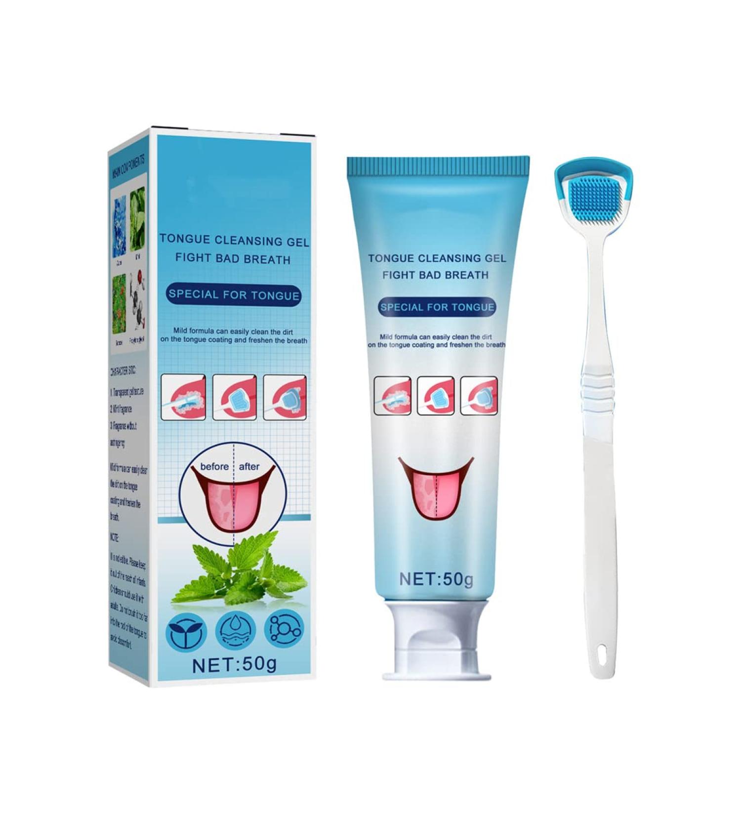 White Hairy Tongue Removal Kit - Fresh Mint Tongue Cleaning Gel & Brush for Fresh Breath | International Shipping - Buy Online on GoSupps.com