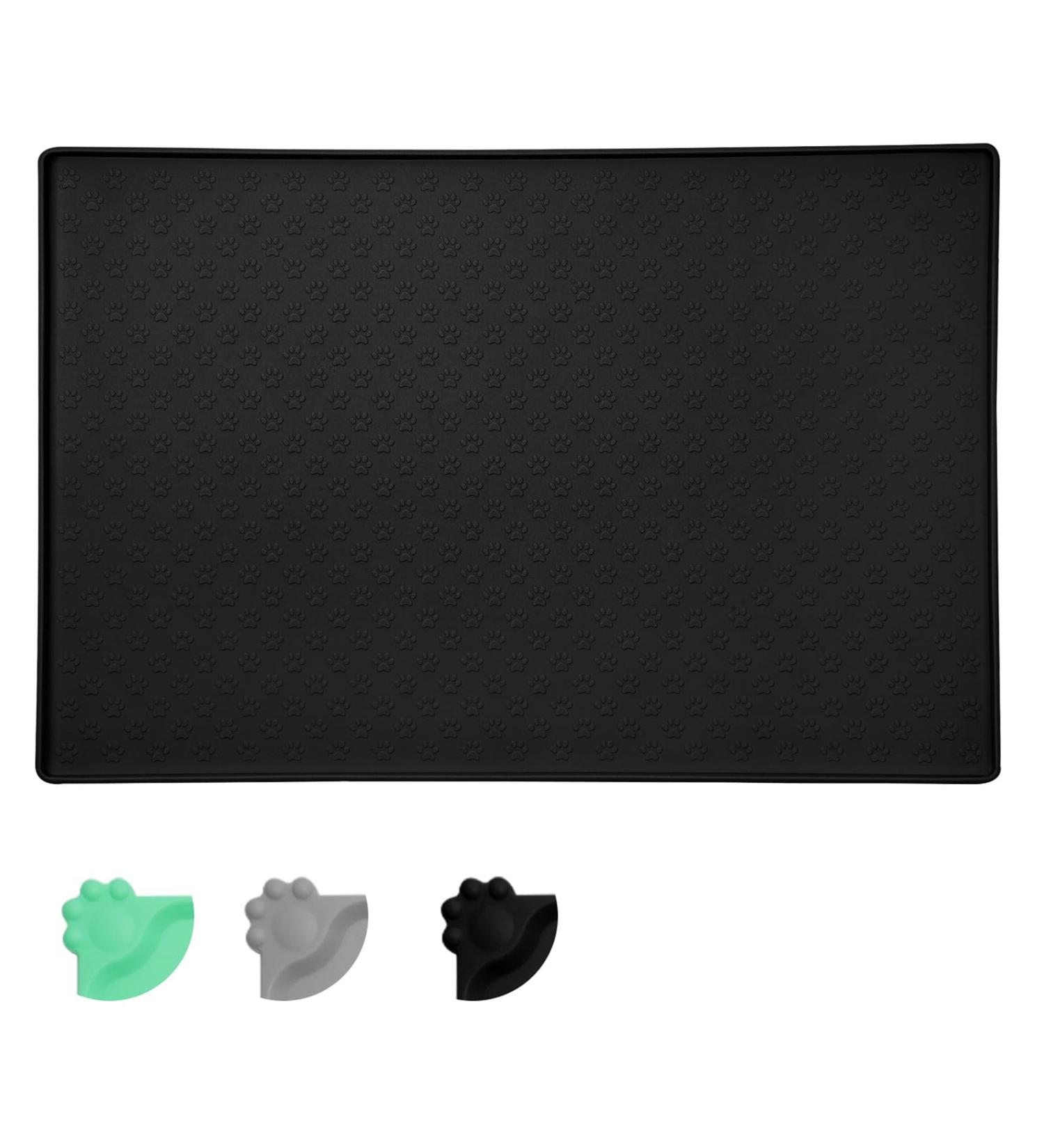Moacc Feed Mats for Dogs & Cats - Slipproof Waterproof Silicone Pet Food Mat (60x40cm) with Black Paw Pattern - Buy Online on GoSupps.com
