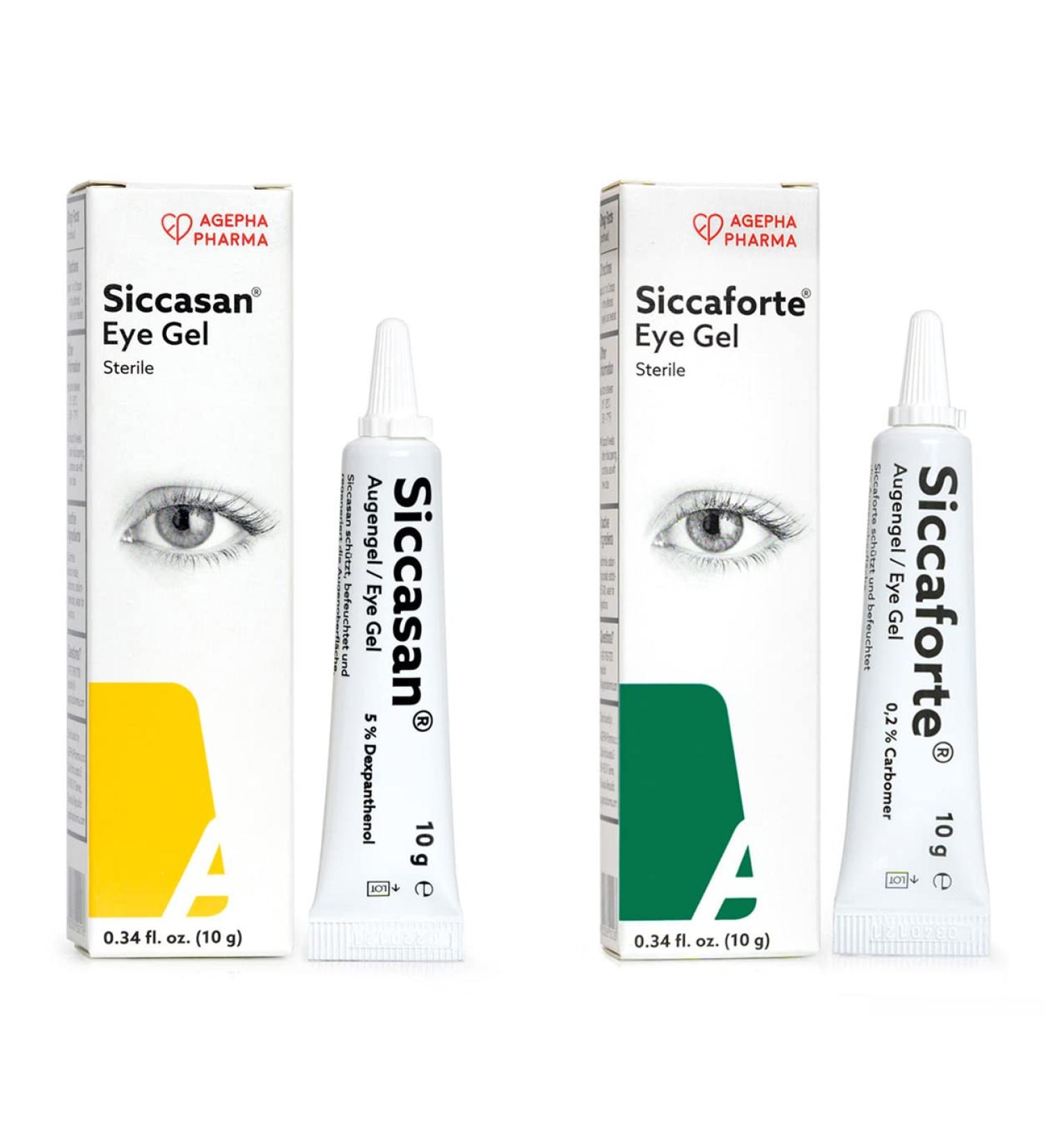 Siccasan & Siccaforte Eye Gel for Dry Eyes - Intensive Carbomer & Dexpanthenol Formula | Hydrating Corneal Gel & Lubricant | Night & Day Use | Soothes Sore and Red Eyes - 0.35 oz (Pack of 2) - Buy Online on GoSupps.com
