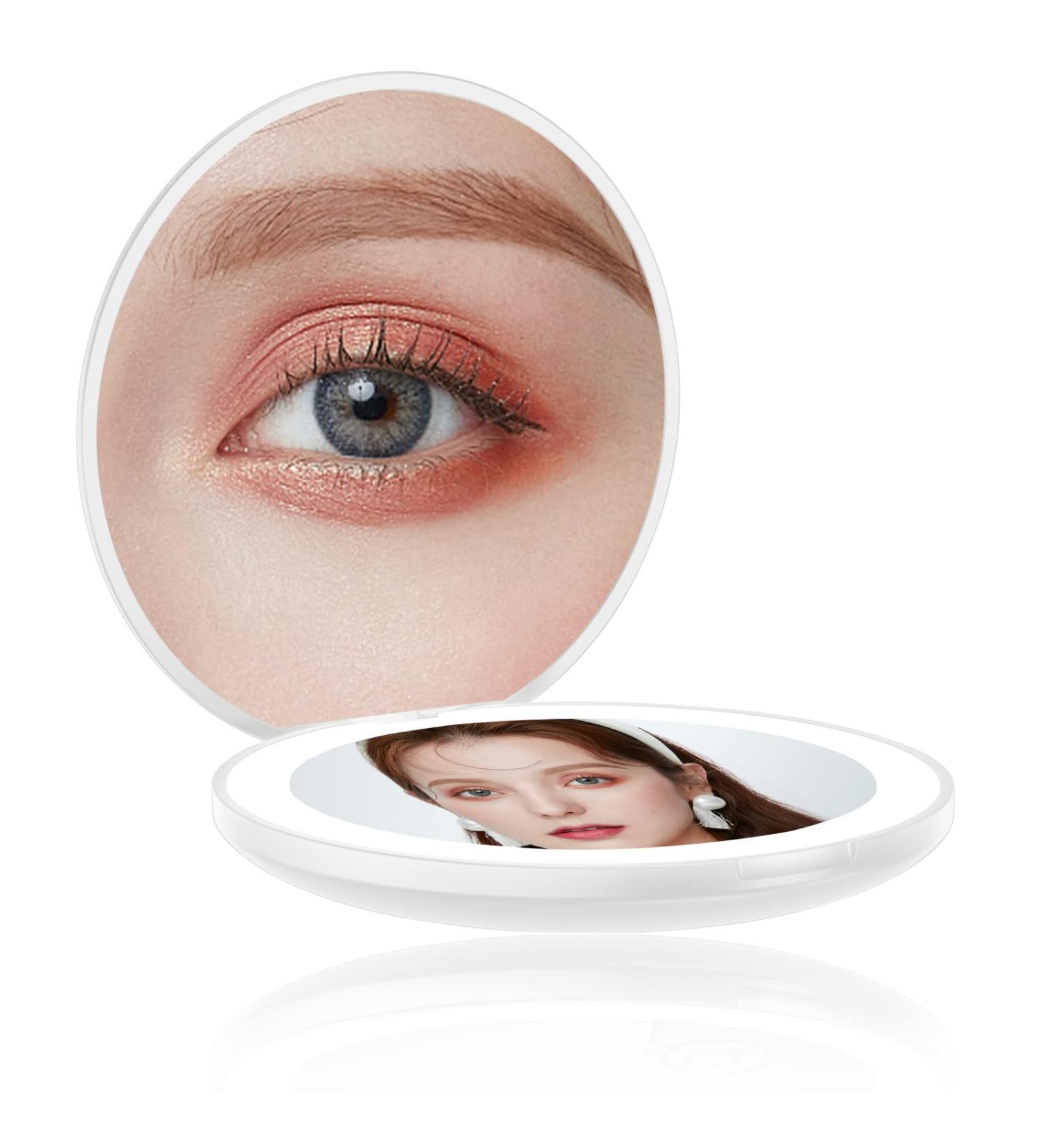 YUEARN LED Compact Mirror with Dimmable Lights, Double Sided 1/10x Magnification, Type-C Charging - Travel Makeup Mirror for Handbag - Buy Online on GoSupps.com