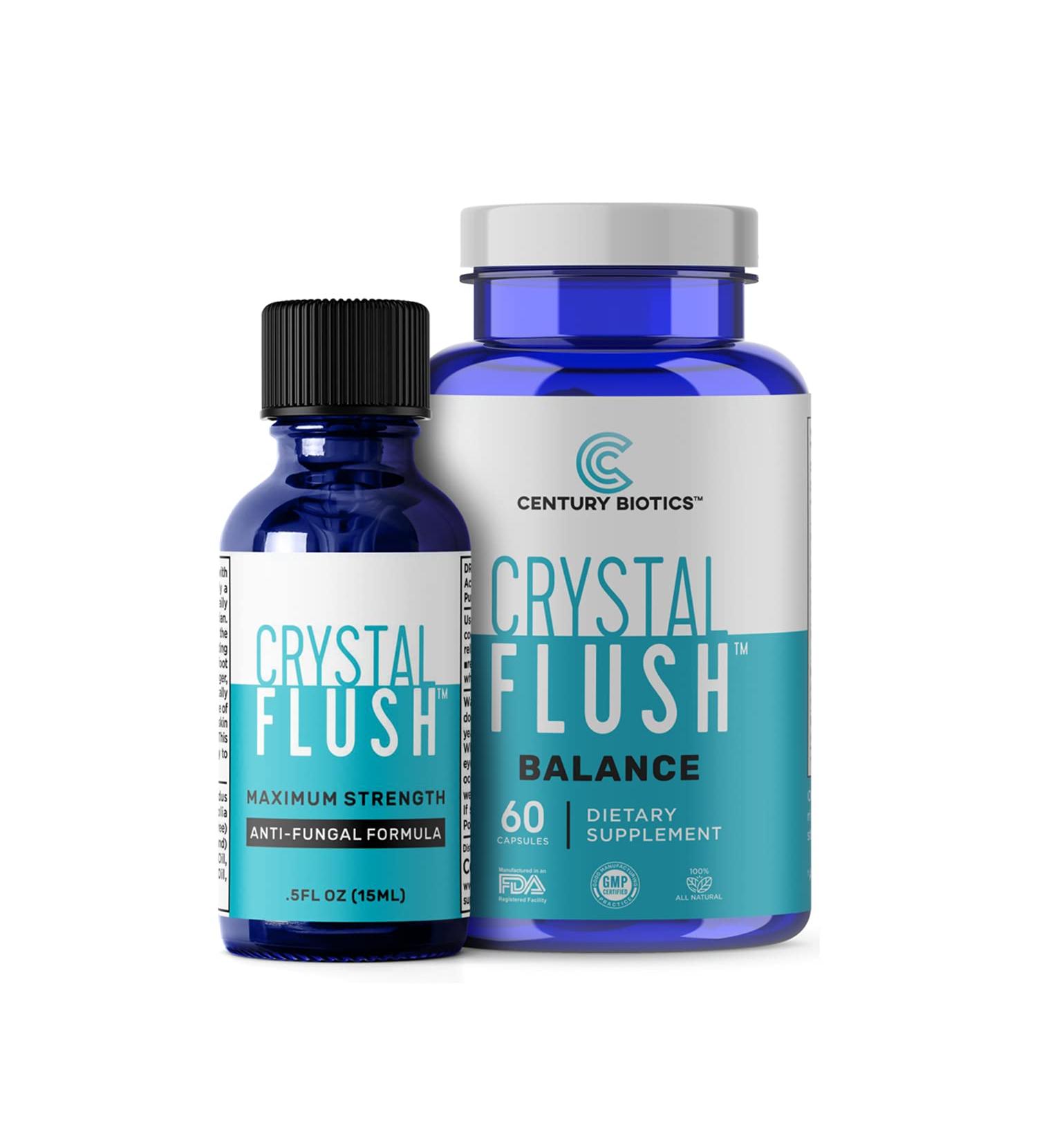 Crystal Flush 2 Step Fungus Fighting System - Tolnaftate 1% Anti-Fungal Solution & Immune Support Capsules - 30-Day Toenail Fungus Treatment Kit - Buy Online on GoSupps.com
