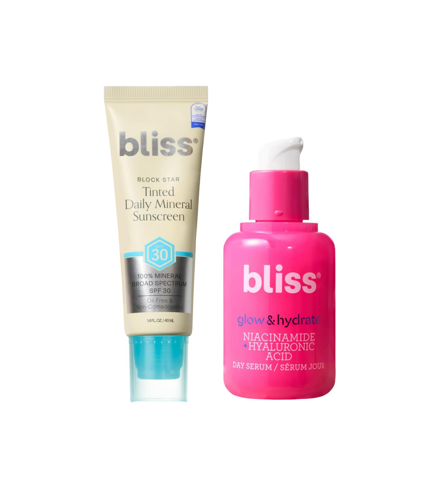 Bliss Block Star SPF 30 Invisible Daily Tinted Sunscreen with Zinc Oxide Sunscreen & Makeup Primer + Glow & Hydrate Serum - Niacinamide + Hyaluronic Acid Serum - Buy Online on GoSupps.com