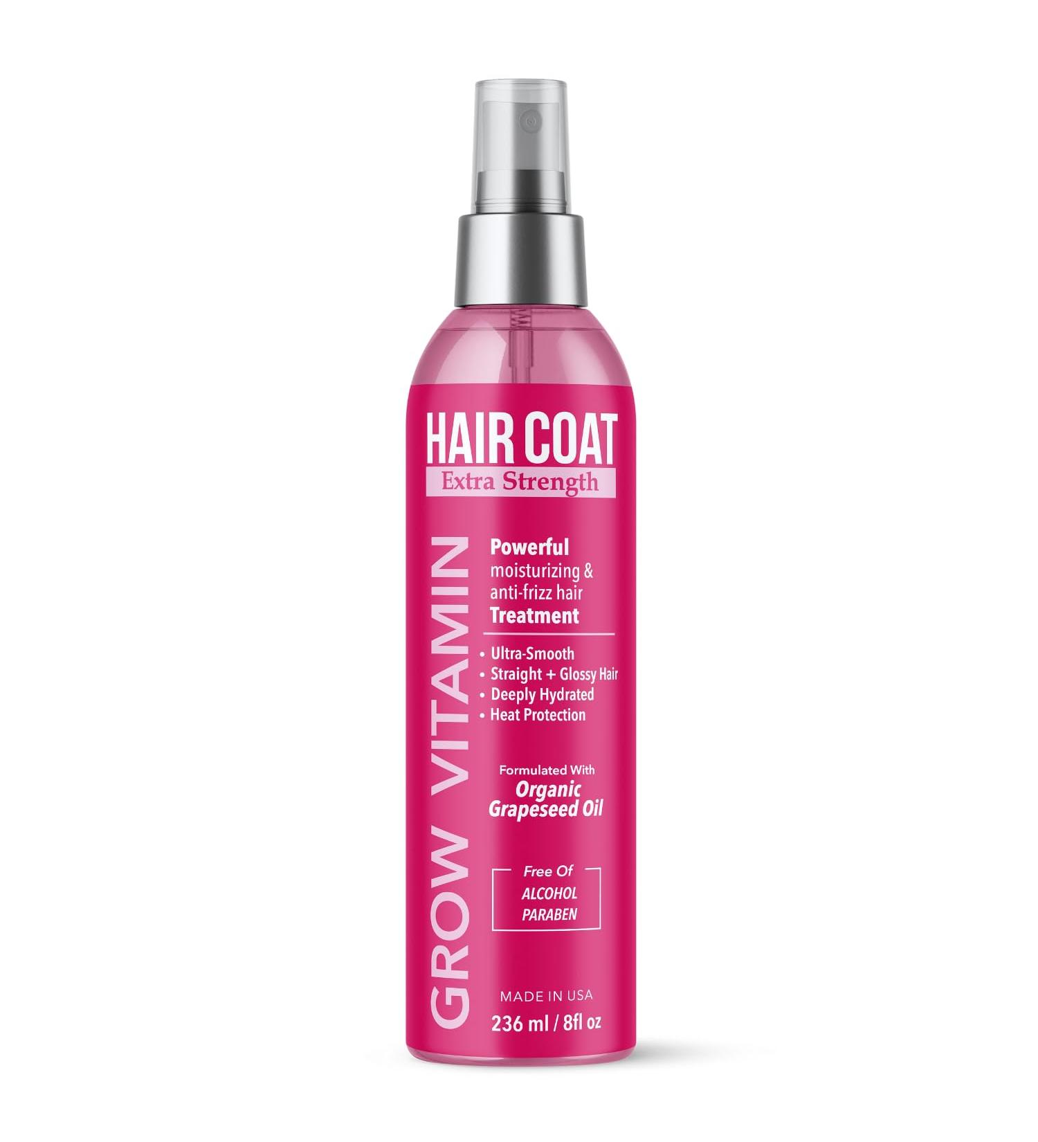 grow vitamin Hair Coat Extra Strength Spray - Anti-Frizz Anti-Humidity & Heat Protectant with Organic Grapeseed Oil - Lightweight Alcohol-Free Paraben-Free Vegan Formula - 8 fl oz - Buy Online on GoSupps.com