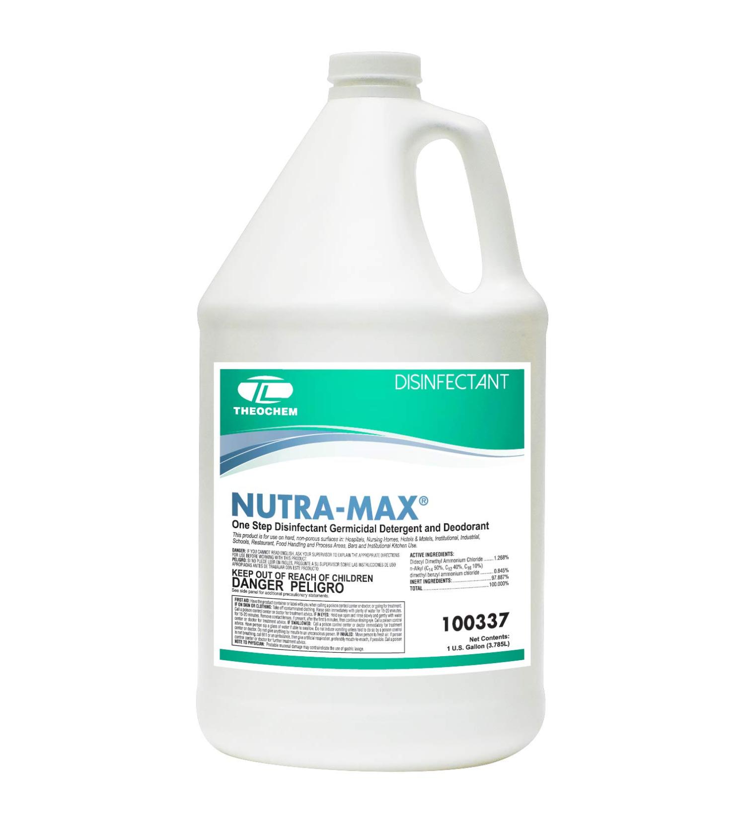 Nutra-Max - Concentrated Disinfectant Cleaner Deodorizer - 1 Gallon - EPA List N Disinfectant - Made in USA