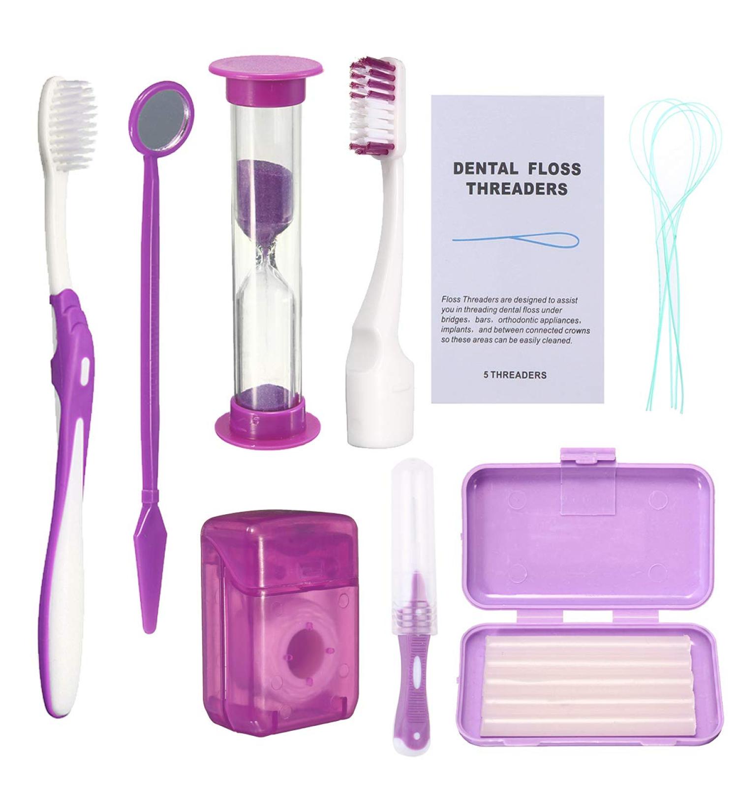 Braces Cleaning Kit - Portable Orthodontic Toothbrush & Oral Care Travel Kit - Purple - Buy Online on GoSupps.com