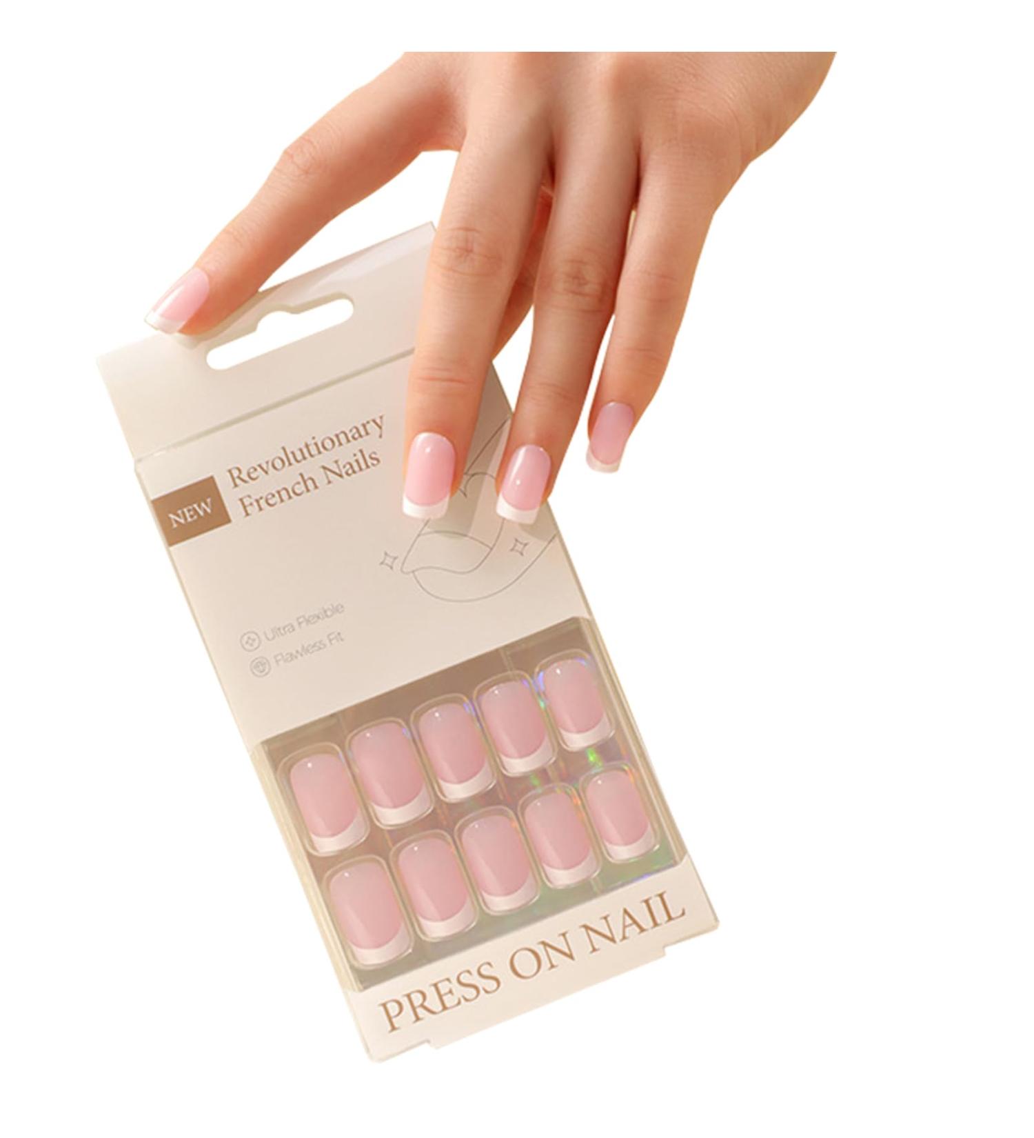Zahrvia French Press-On Nails | 30 Short Square Artificial Nails - Easy Stick-On Fake Nails for Women & Girls | ZF-White French - Buy Online on GoSupps.com