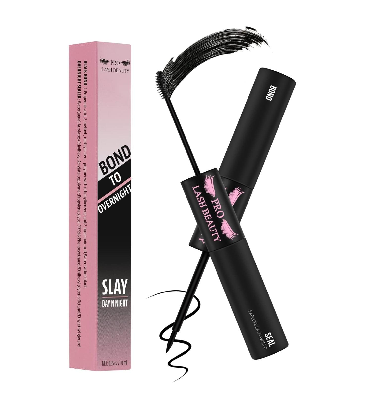 PRO Lash Bond & Seal Cluster Lash Glue Mascara Wand | Strong Hold 72 Hours | DIY Eyelash Extension Aftercare Sealant (10ml Black Bond & Overnighter) - Buy Online on GoSupps.com