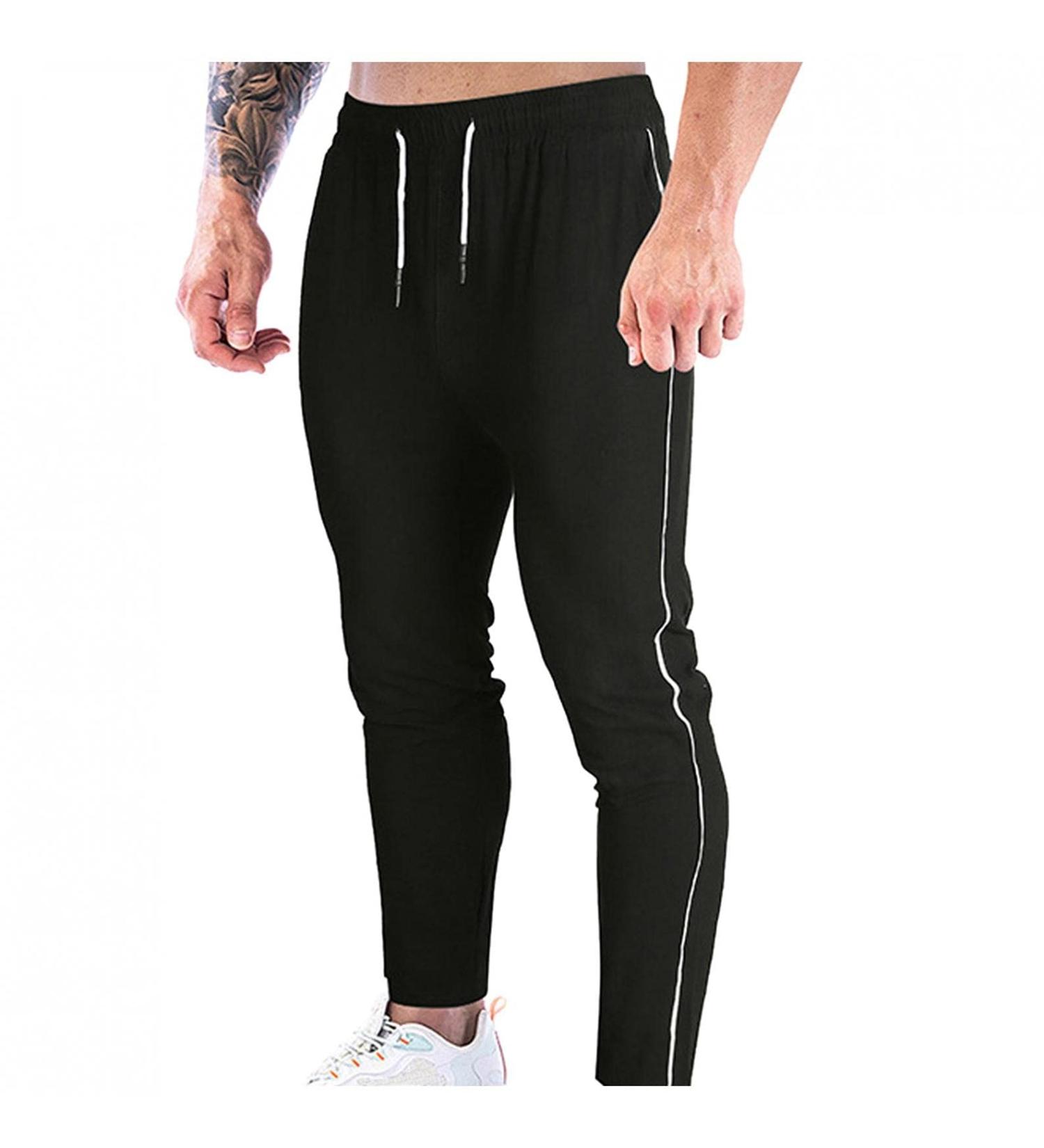Ronony Men's Slim Fit Jogging Pants - Stylish Sports Pants with Cord Strain & Pockets - Black Streetwear for Leisure & Training - Buy Online on GoSupps.com