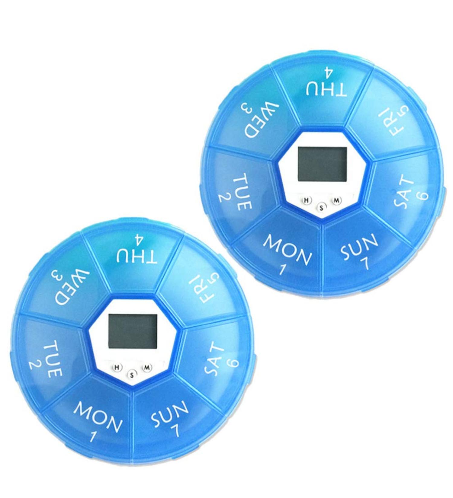 DOITOOL 2PCS Travel Pill Container | 7-Day Digital Pill Organizer with Weekly Timer | Night Light Reminder & Medicine Storage Sub-Box | Blue - Buy Online on GoSupps.com