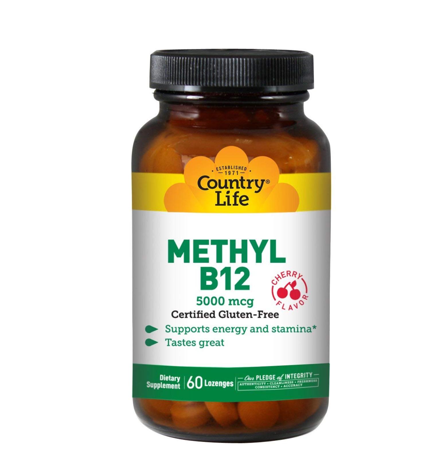 Country Life Methyl B12 Cherry 5000 mcg - 60 Lozenges | Boost Energy & Support Metabolism - Buy Online on GoSupps.com