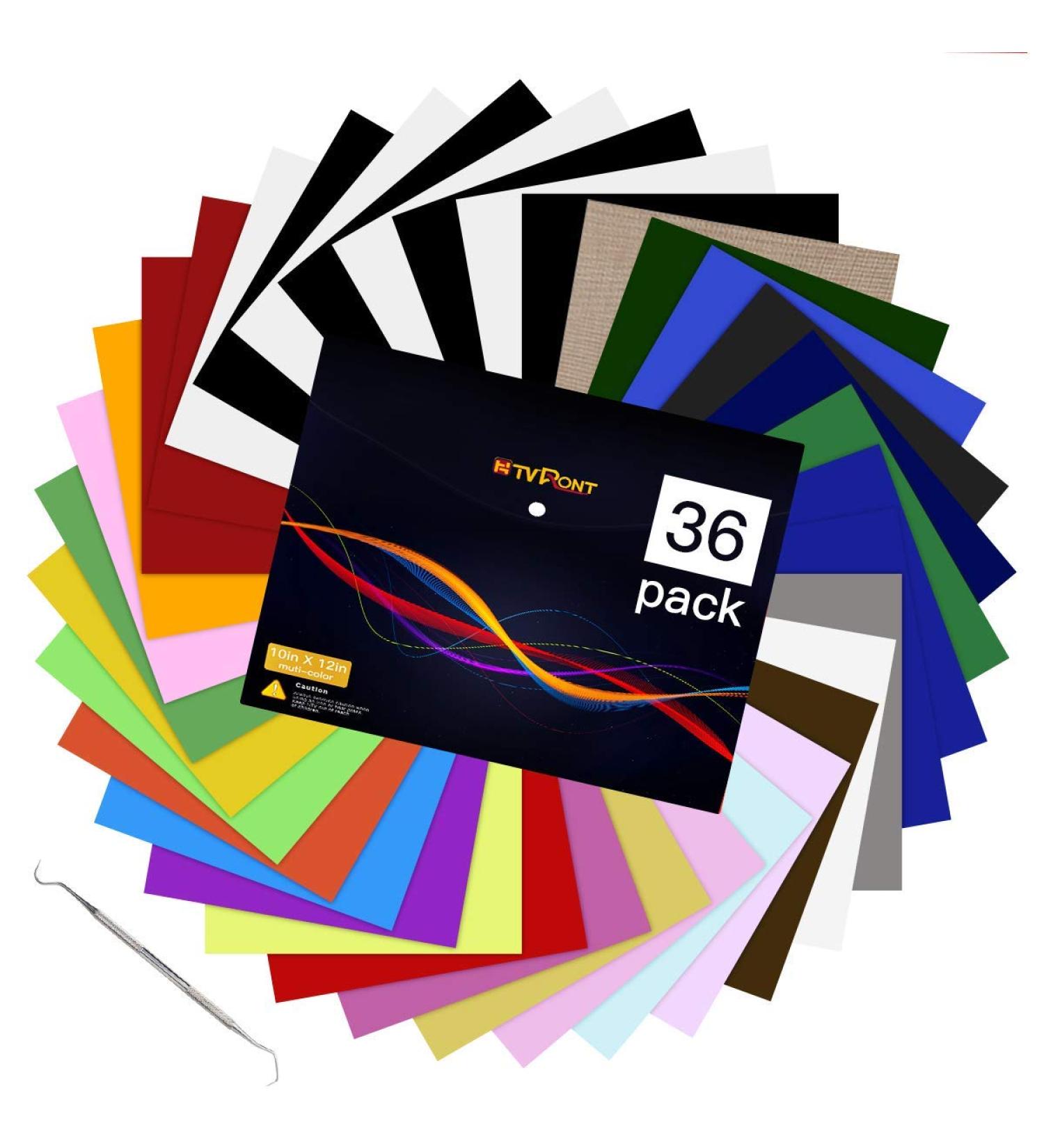 HTV Heat Transfer Vinyl Bundle - 36 Pack of 12x10 Iron On Vinyl in 27 Colors with Accessories for Cricut, Silhouette, Heat Press - Buy Online on GoSupps.com