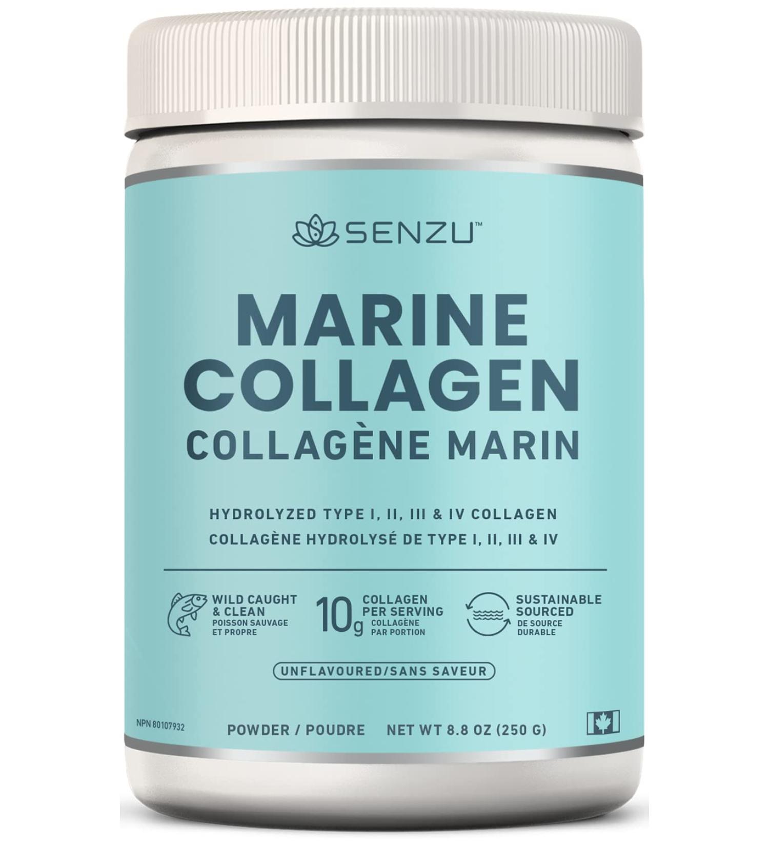 Premium Marine Collagen Powder | Wild-Caught from North Atlantic | Supports Hair Nail Skin Health Pure Hydrolyzed Form Tasteless - 250g - Made in Canada - Buy Online on GoSupps.com
