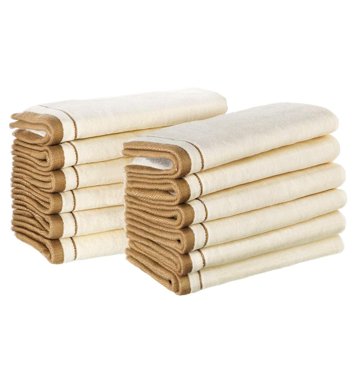 Creative Scents 100% Cotton Velour Fingertip Towel Set (12 Pack) - Super Soft Hand Towels - Extra-Absorbent Finger Tip Towels for Bathroom & Guests - Cream/Gold Brown Trim - Buy Online on GoSupps.com