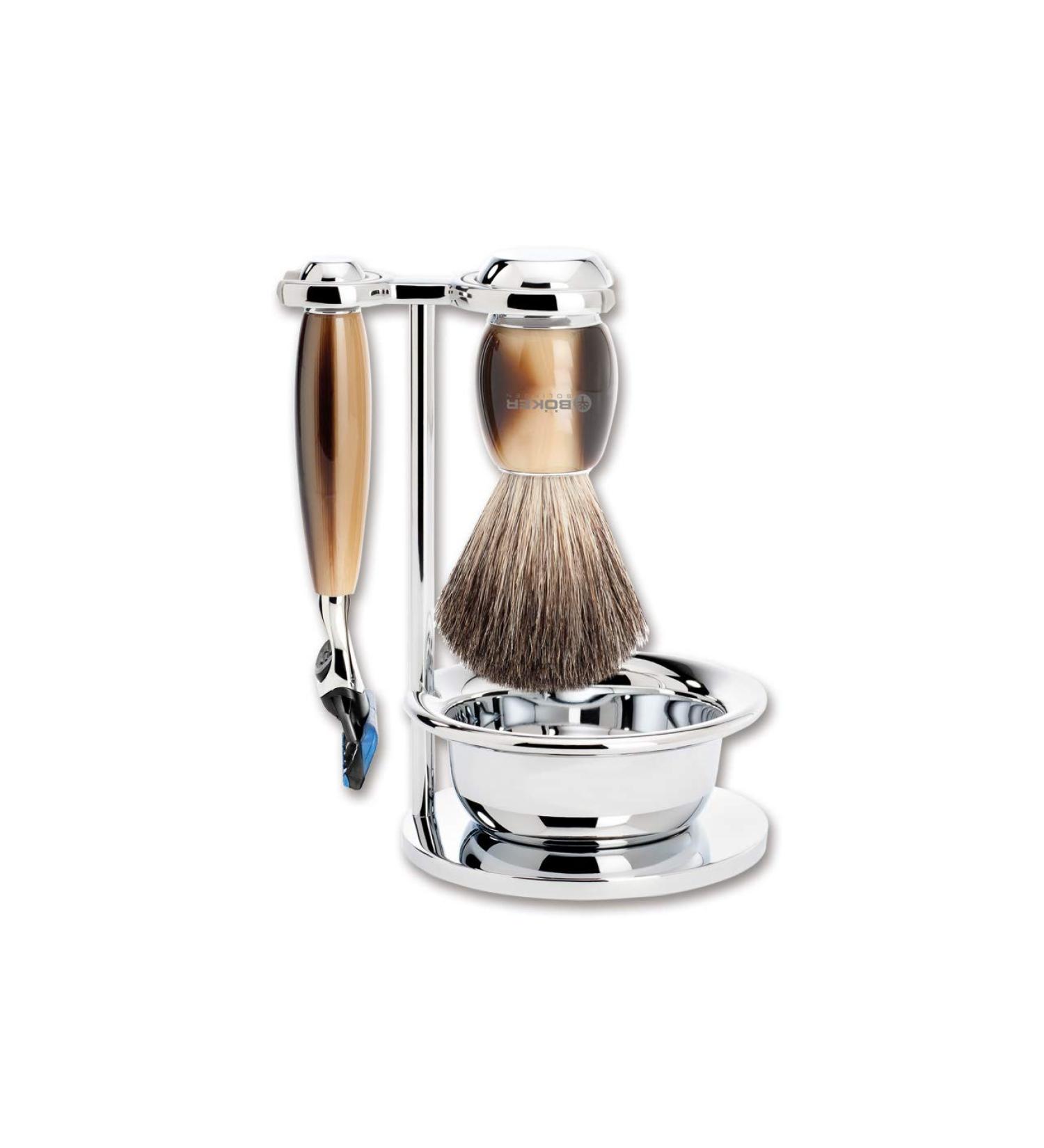 B ker Manufaktur Solingen shaving set precious resin horn brown 1 piece