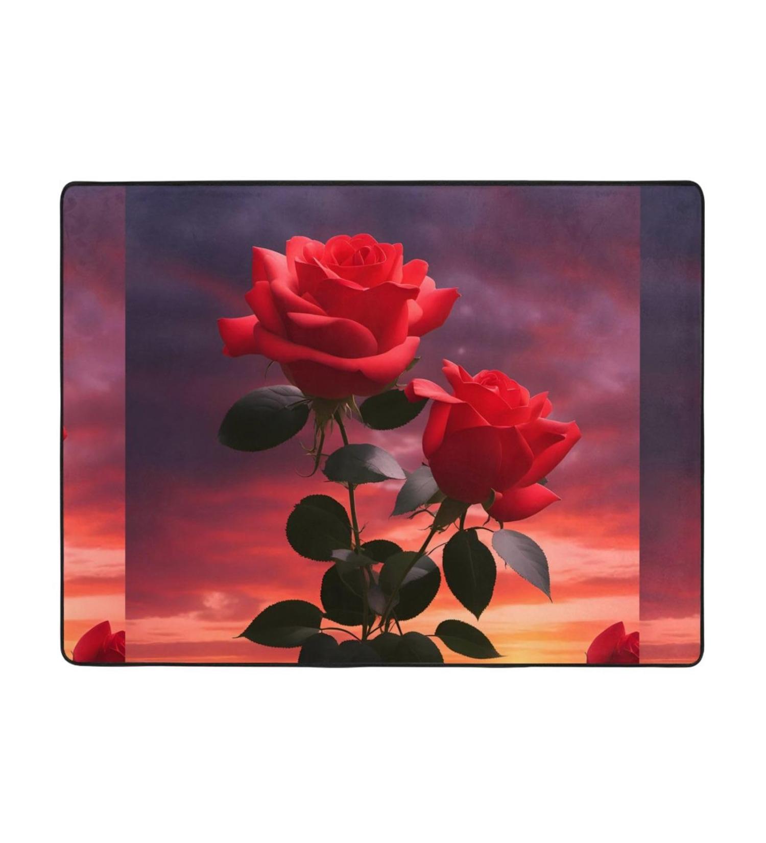 Buy Two Red Roses Flannel Non-Slip Floor Mat 63x48 Inches Comfortable & Lint-Free Perfect for Any Occasion International Shipping Available - Buy Online on GoSupps.com