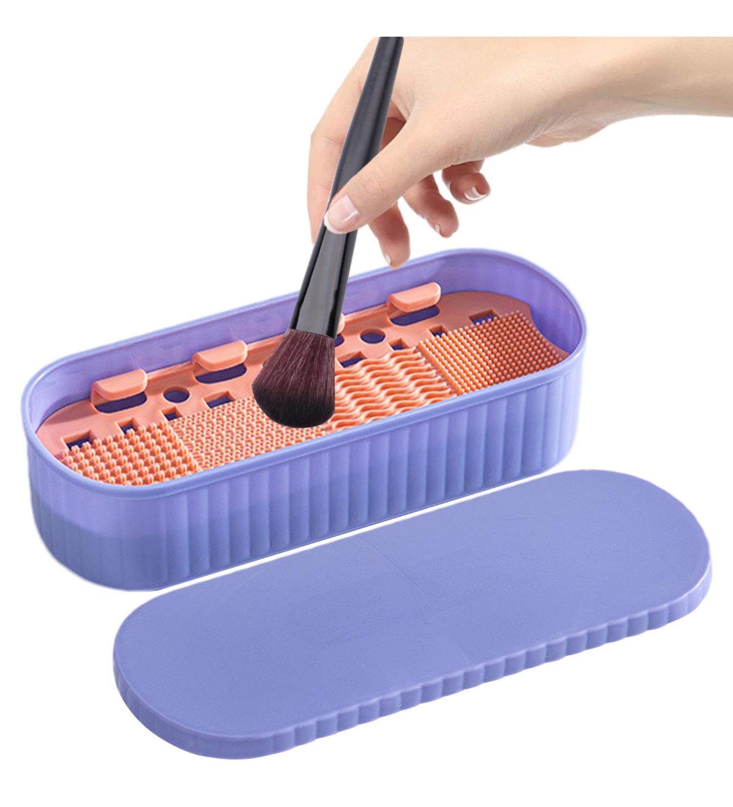 Esncddym Makeup Brush Cleaning Mat Brushes Organizer Cleaning Mat Drying Holder - Portable Dustproof Cleaning Tool for Makeup Brushes Sponges Three Generations of Purple - Buy Online on GoSupps.com
