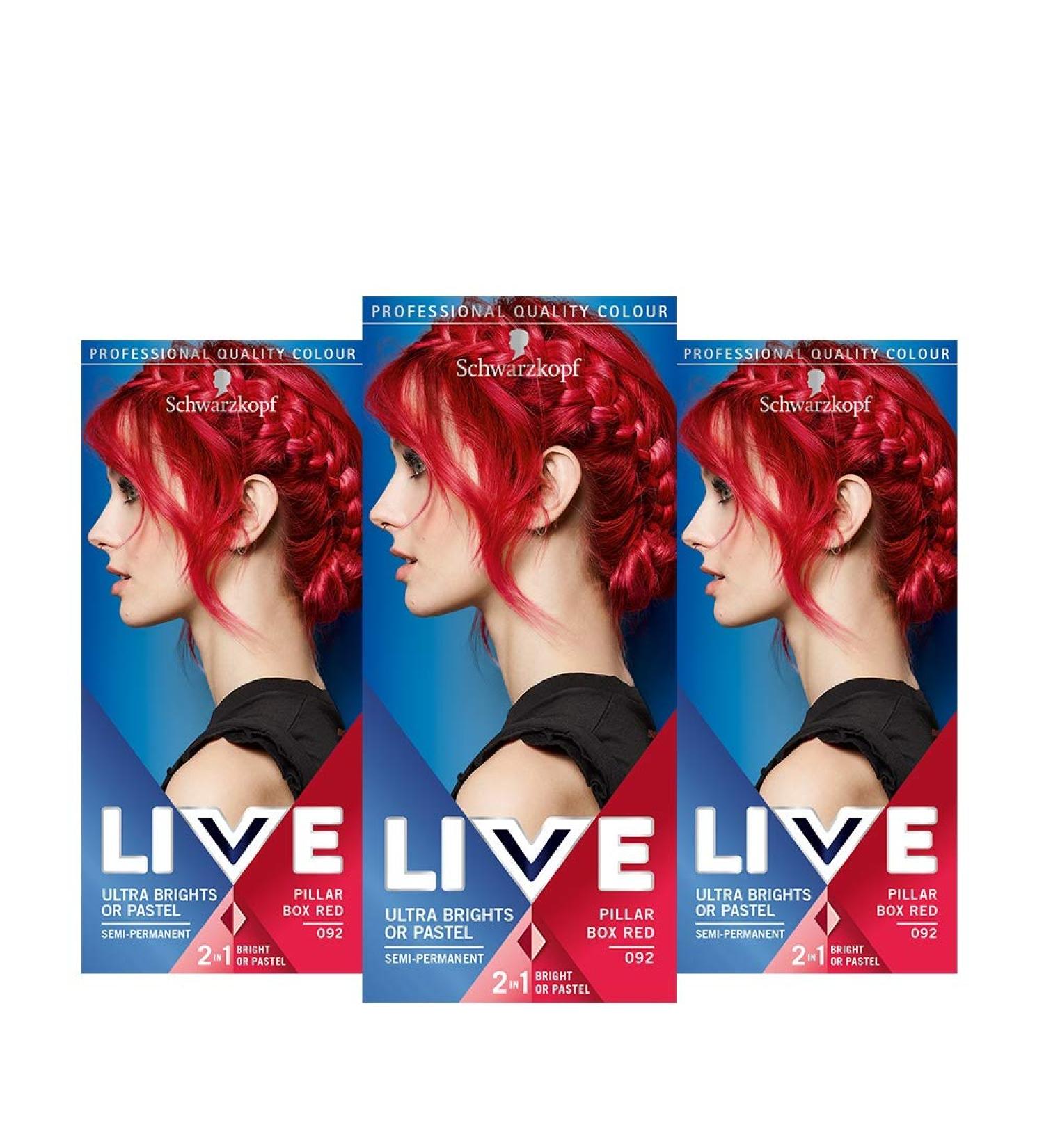 Schwarzkopf Live Ultra Bright Pastel Red Hair Color - Semi-Permanent 3 Pieces 15 Washes - 092 Pillar Box Red (1 Pack) - Shop Internationally - Buy Online on GoSupps.com