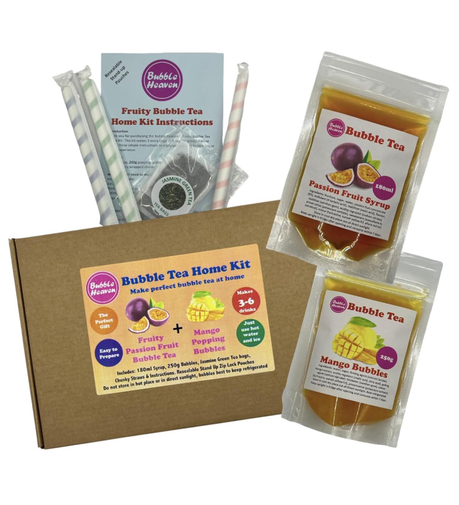 Fruity Passion Fruit with Mango Popping Bobas Bubble Tea Kit 3 to 6 Drinks Passion Fruit and Mango - Buy Online on GoSupps.com