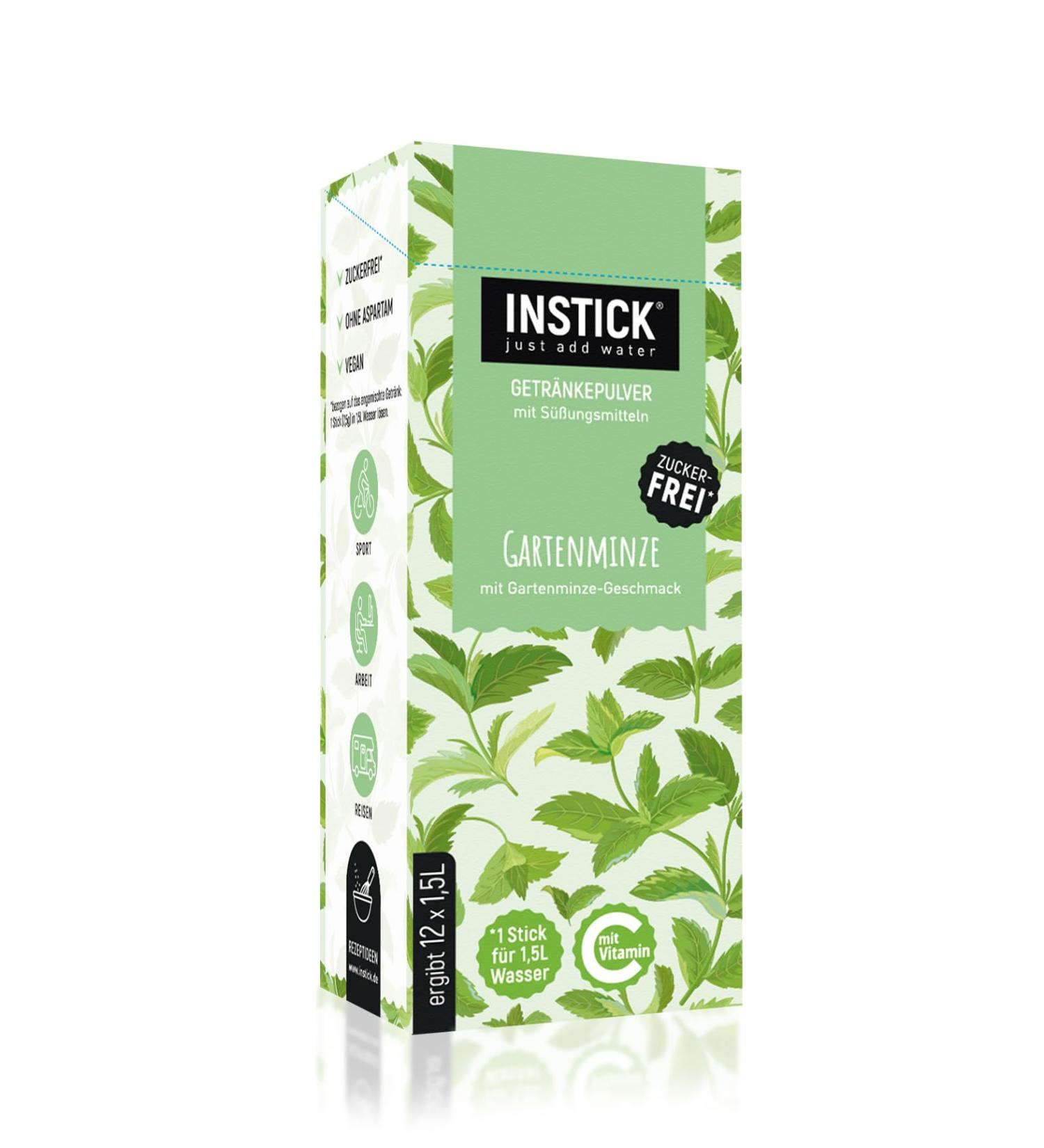 Intick Sugar-Free Instant Drink - Garden Mint | Vegan & Low-Cal | 12 x 1.5L Beverage Powder with Vitamin C - Buy Online on GoSupps.com