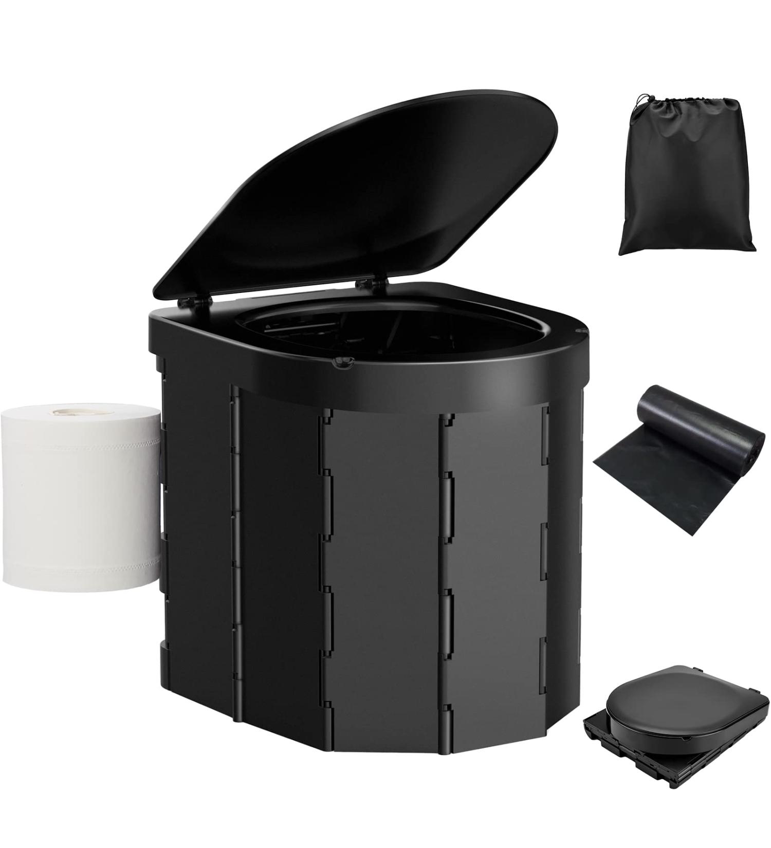 PAHTTO Portable Camping Toilet with Lid and Paper Holder - Beach Black | For Adults on Camping, Hiking, Fishing Trips | Includes Carry Bag - Buy Online on GoSupps.com