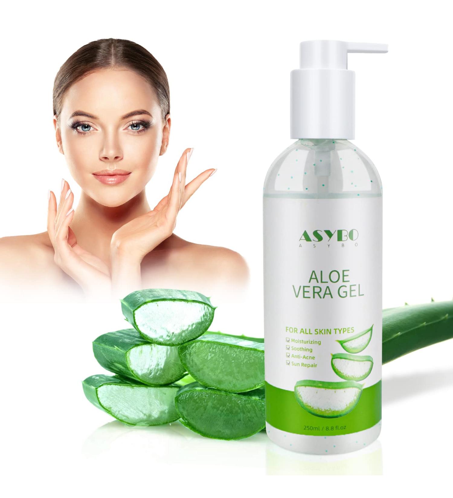ASYBO Aloe Vera Gel 250ml - 100% Natural Pure Hydrating Moisturizer for Face, Soothing and Moisturizing, After Sun Care, Reduce Acne, Repair Scars - Ideal for All Skin Types - Buy Online on GoSupps.com