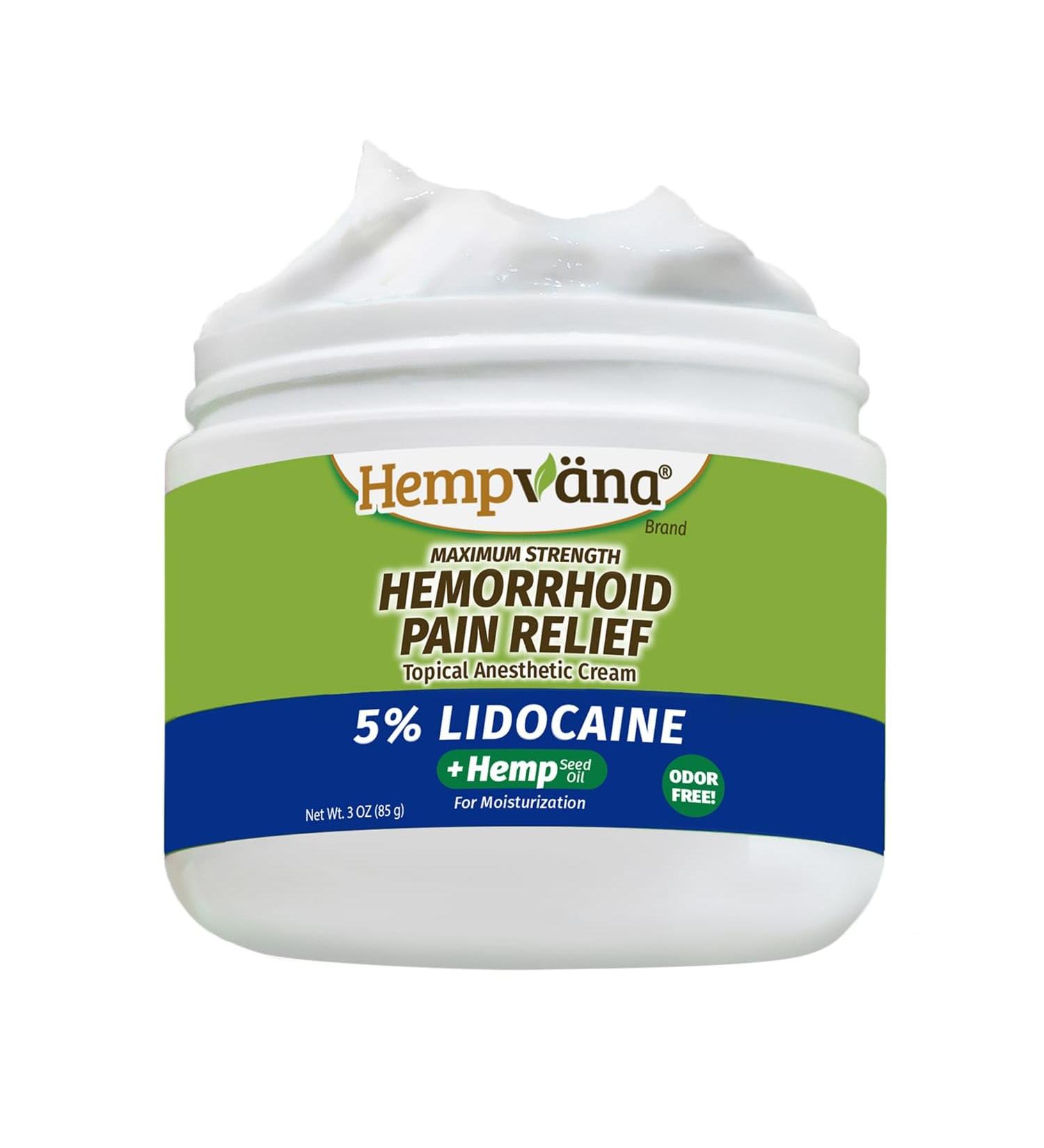 Hempvana Hemorrhoid 5% Lidocaine Pain Relief Cream AS-SEEN-ON-TV Relieves Itching Throbbing and Burning Discomfort Caused by Hemorrhoids Enriched w/ 100% Hemp Seed Oil Non-Greasy Odor-Free 3oz - Buy Online on GoSupps.com