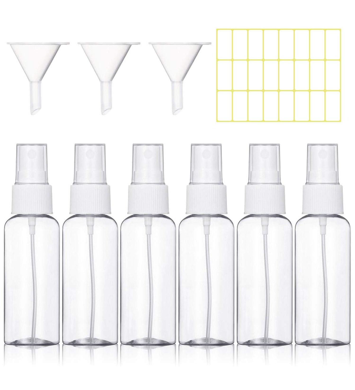 6 Pack 50ml Transparent Empty Spray Bottles - Refillable Fine Mist Atomizers with Funnel & Labels for Perfume Travel | White - Buy Online on GoSupps.com