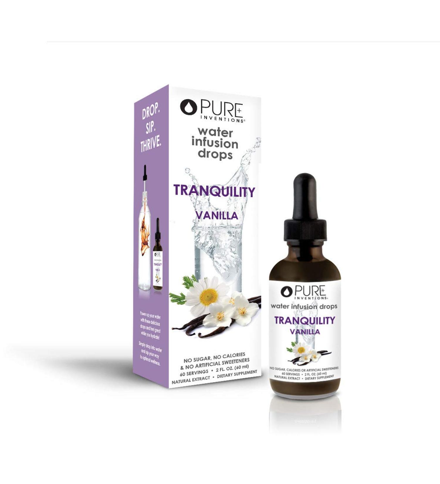 Pure Inventions Tranquility Vanilla Water Infusion Drops - Chamomile Flavored with No Sugar or Calories - 60 Servings - Buy Online on GoSupps.com