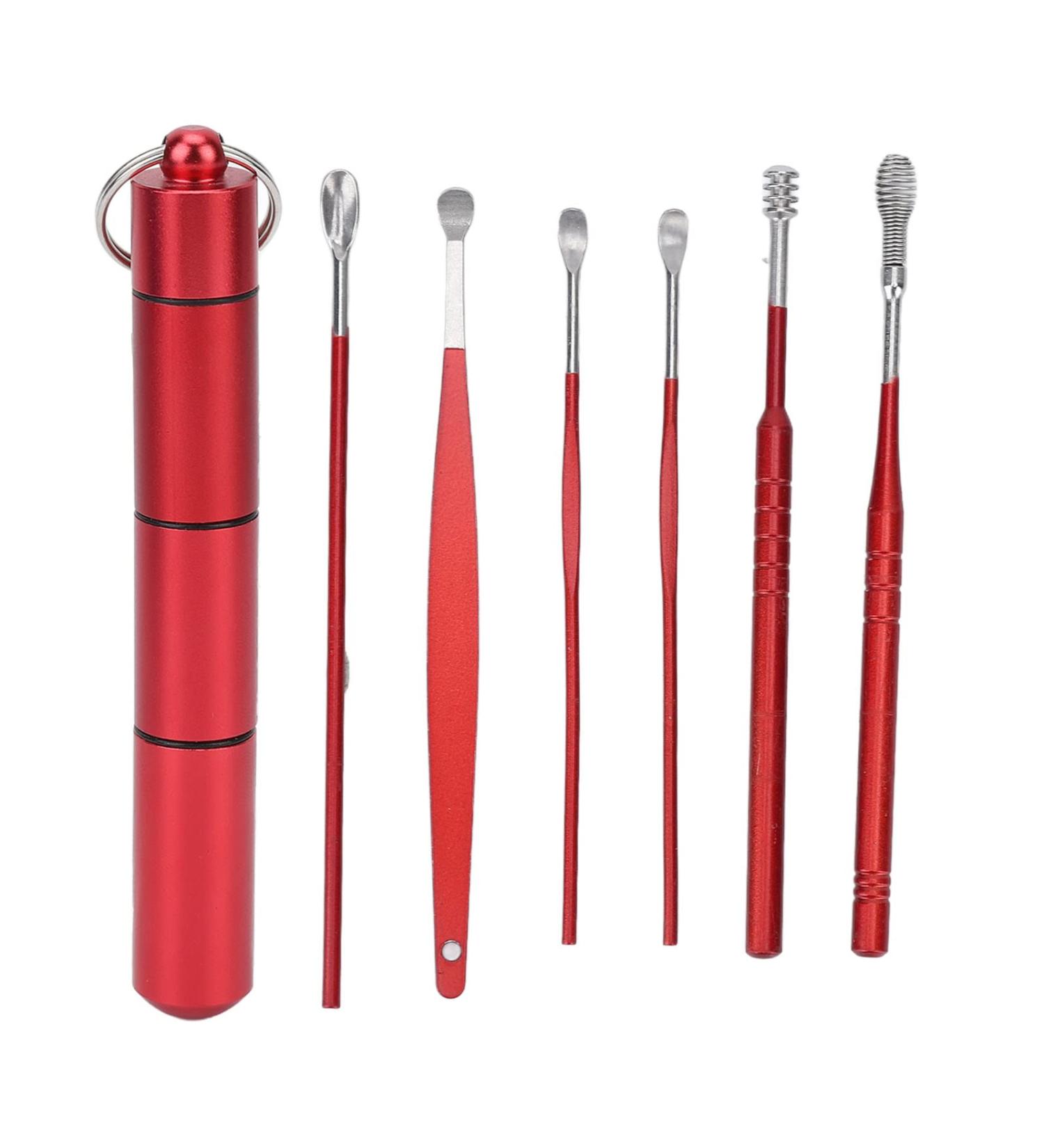 6Pcs Ear Wax Removal Kit | Earpick Set with Storage Box | Earwax Curette Remover for Adults & Children | Red Ear Spoon Cleaning Tool - Buy Online on GoSupps.com