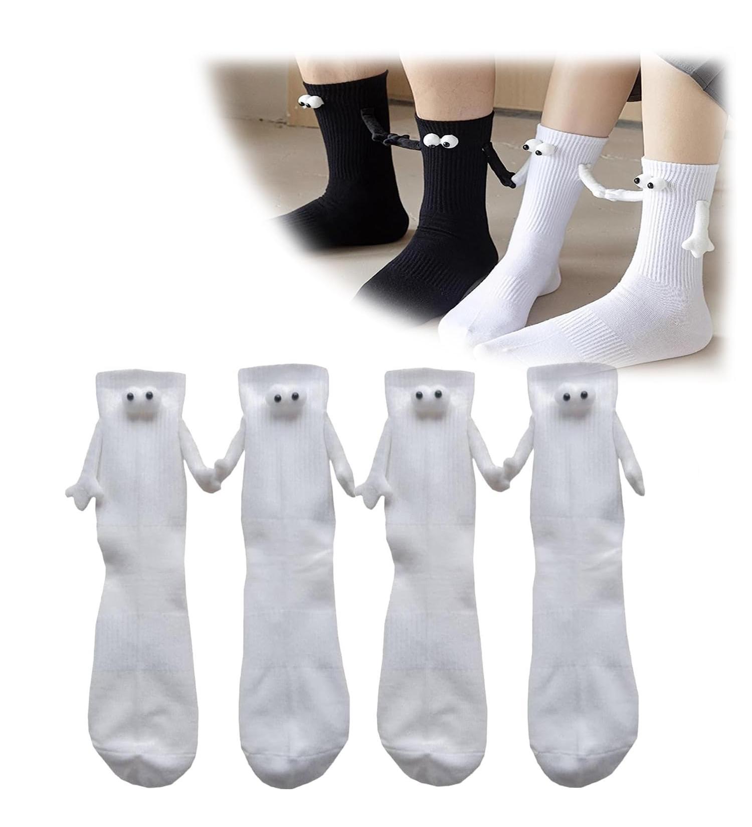 2023 Magnetic 3D Doll Couple Socks - Unisex Funny Hand in Hand Design (2 Pair/White) - Buy Online on GoSupps.com
