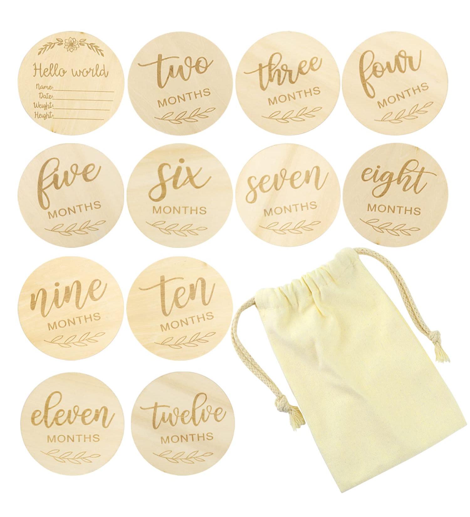 Wooden Baby Milestone Cards - 12-Piece Pregnancy & Monthly Gift Set for Expectant Mothers - Buy Online on GoSupps.com
