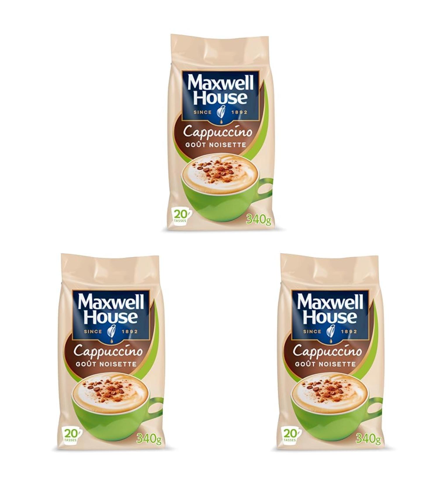 MAXWELL HOUSE CAPPUCCINO NOISETTE CAFE SOLUBLE SACHET 340 GR (Lot de 3) Cappucino Noisette 340 g (Lot de 3)