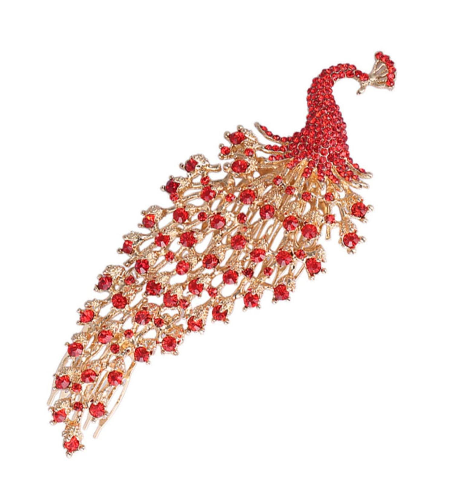 DOITOOL Peacock Crown Hair Comb Pearl Hair Clip Bridal Hair Combs Hair Teasing Comb Prom Headpiece Hair Side Combs Womens Hair Clips Rhinestone Red Wedding Accessories Bride - Buy Online on GoSupps.com