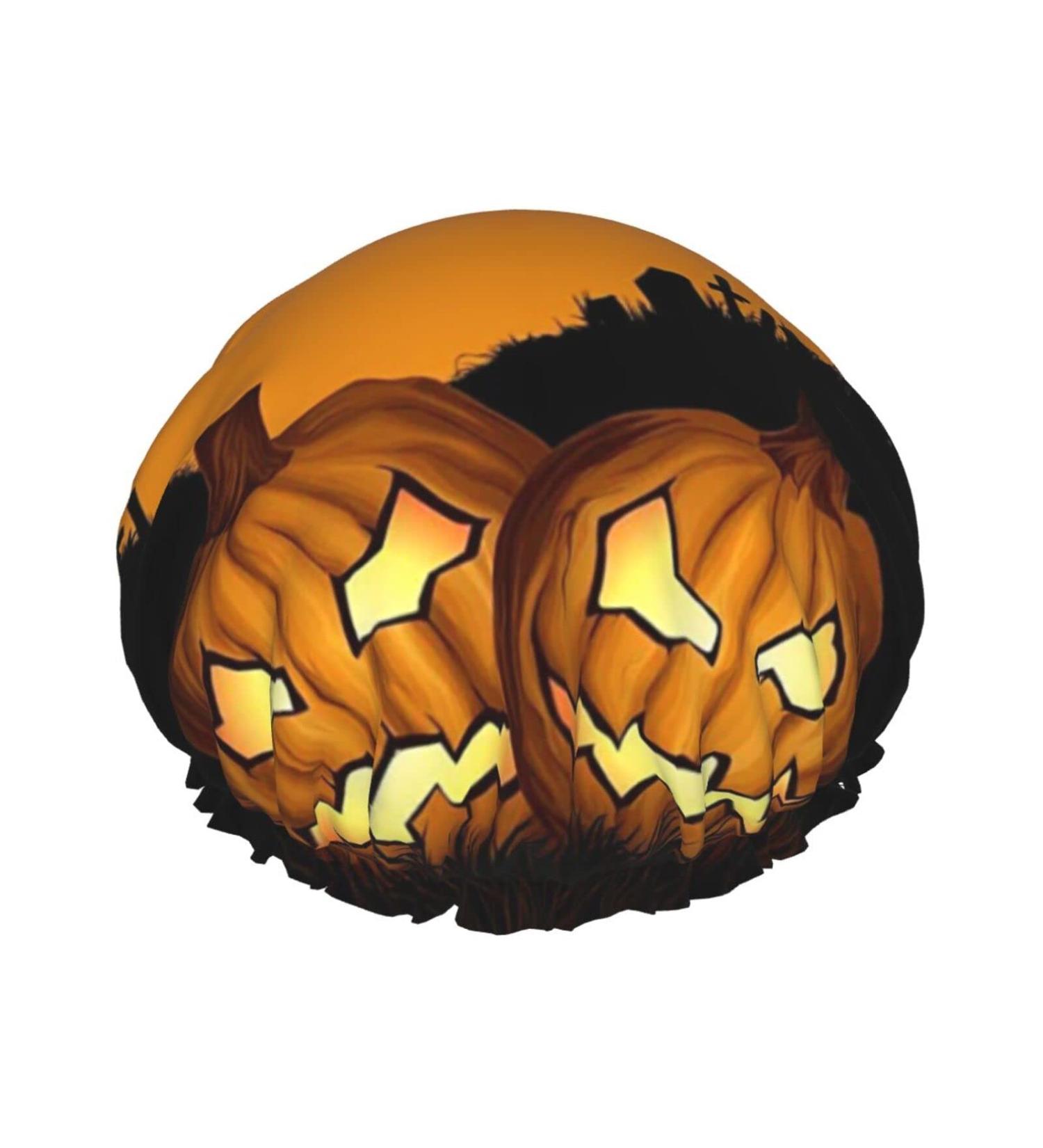 Halloween Pumpkin Printed Shower Cap - Waterproof, Fits All Head Sizes, Ideal for Women - Hair Bath Cap - Buy Online on GoSupps.com