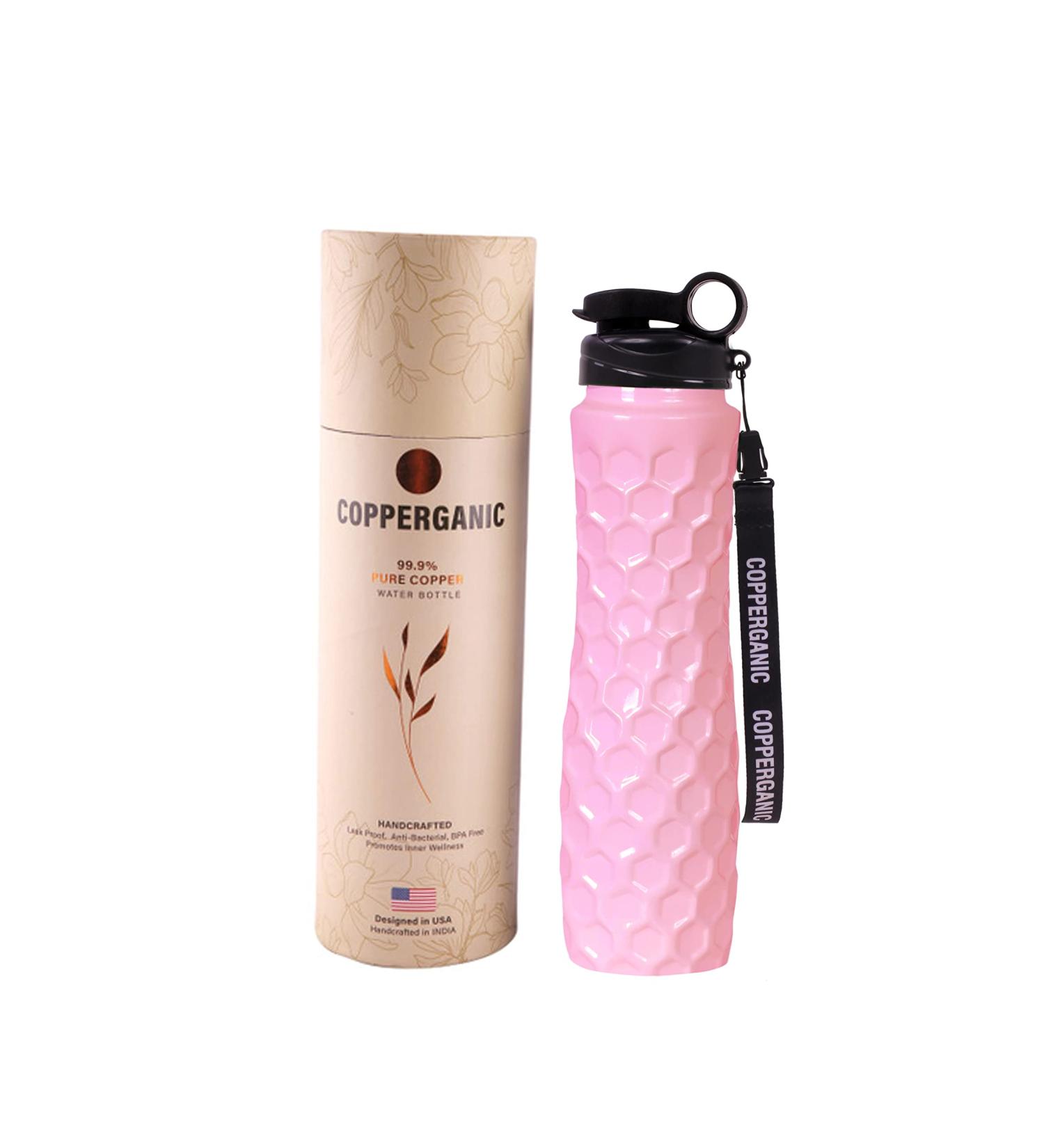 COPPERGANIC Hand Hammered Diamond Shaped Luxury Sipper Copper Water Bottle - Blush Pink - Buy Online on GoSupps.com